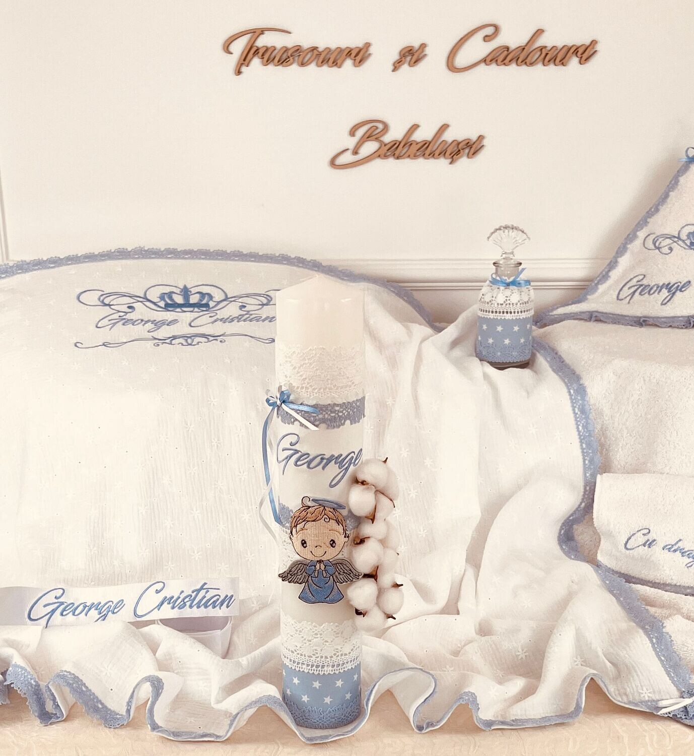 Trusou Botez Personalizat Muslin Royal S - Set Biserica