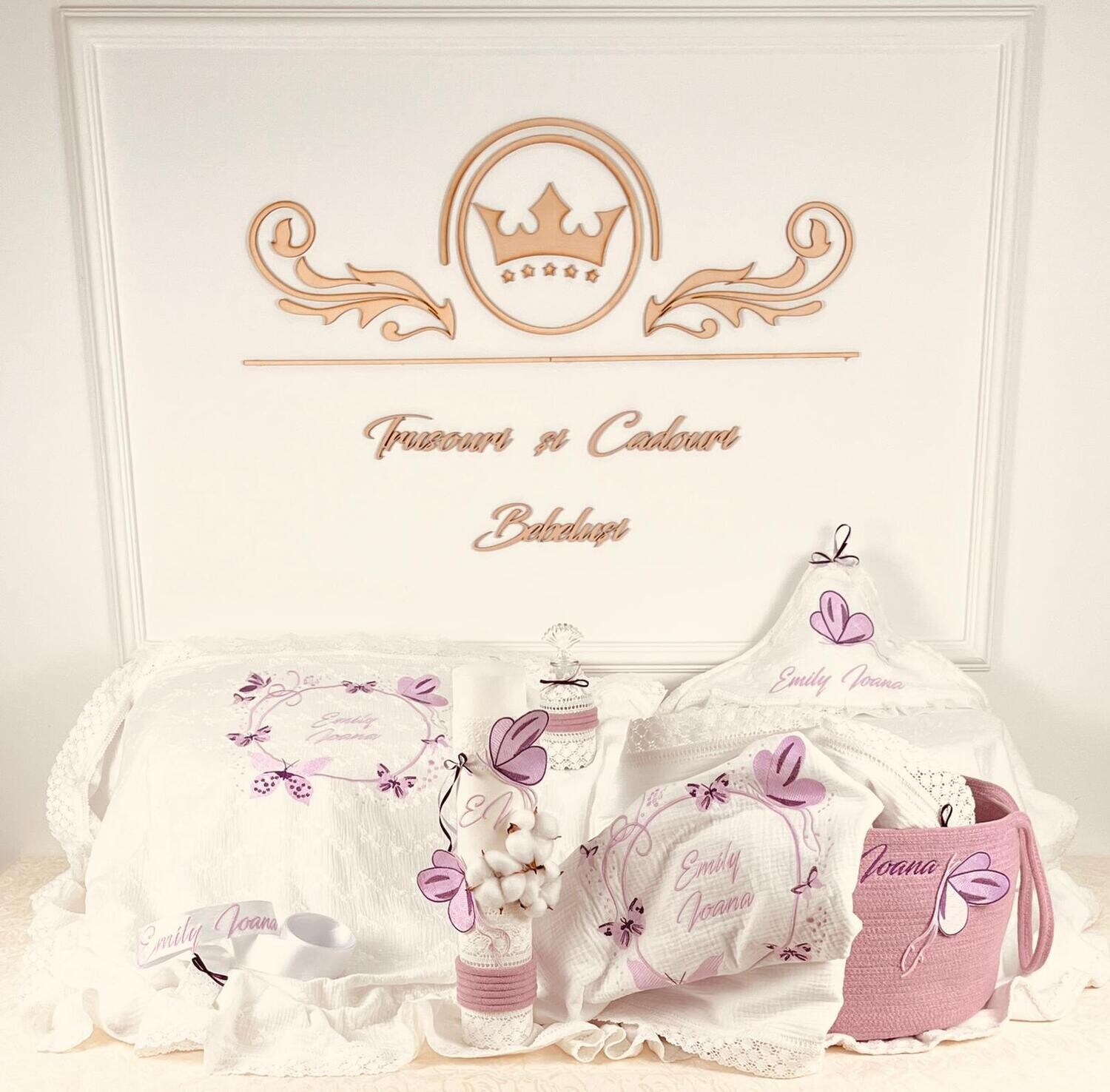 Trusou Botez Fluturi Lila 2 - Set Biserica Premium
