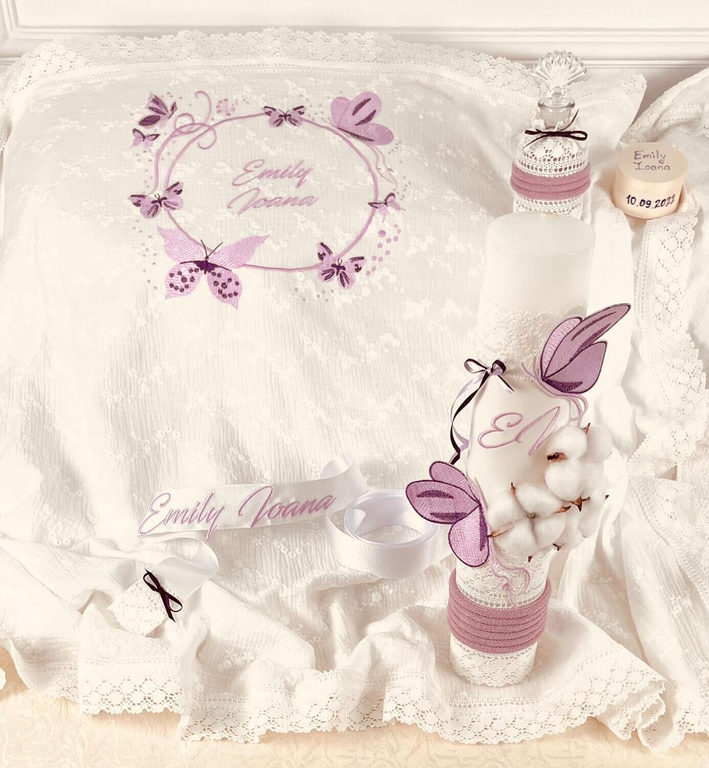Trusou Botez Fluturi Lila 2 - Set Biserica Premium