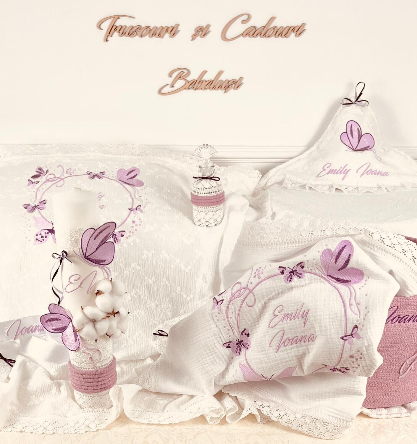 Trusou Botez Fluturi Lila 2 - Set Biserica Premium