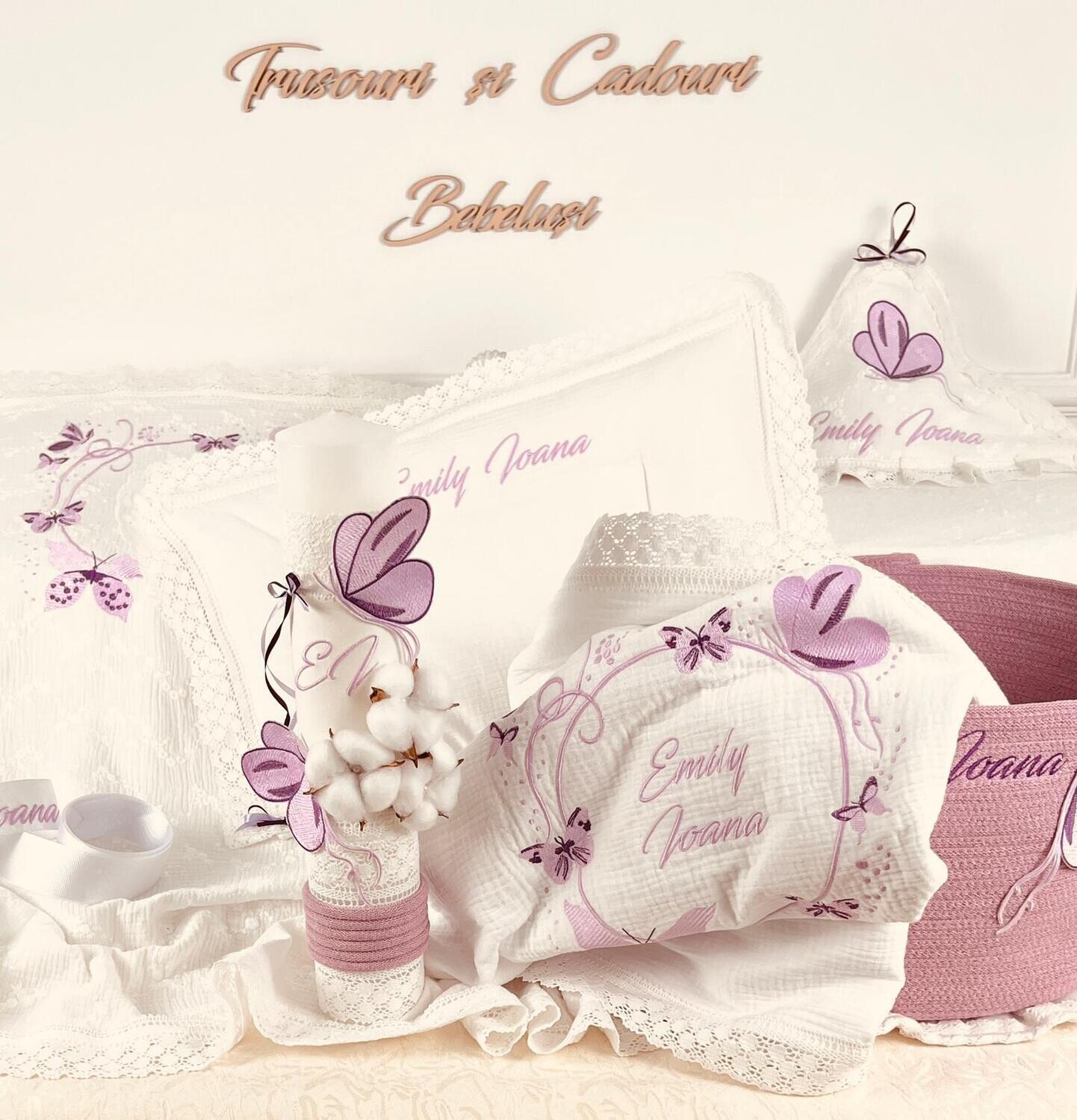 Trusou Botez Fluturi Lila 2 - Set Biserica Premium