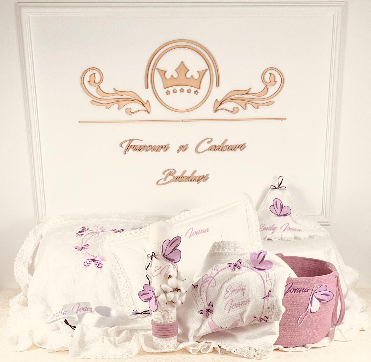 Trusou Botez Fluturi Lila 2 - Set Biserica Premium