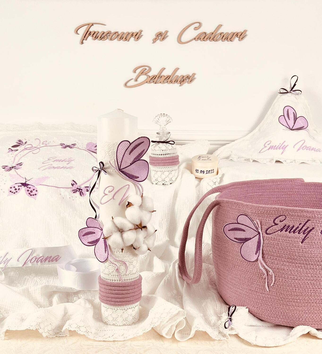 Trusou Botez Fluturi Lila 2 - Set Biserica Premium