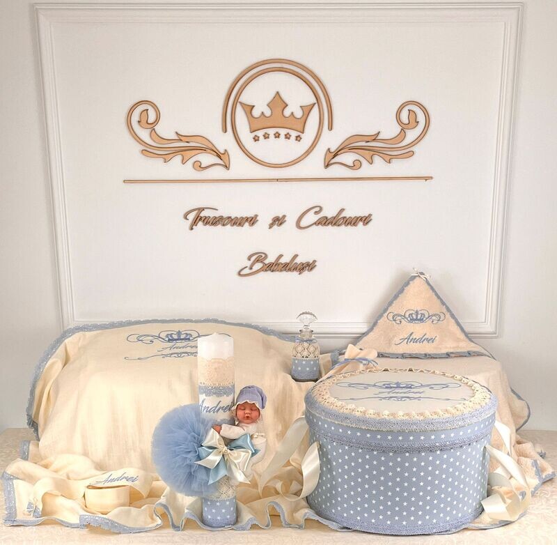 Trusou Botez Personalizat Muslin Andrei 2 - Set Biserica