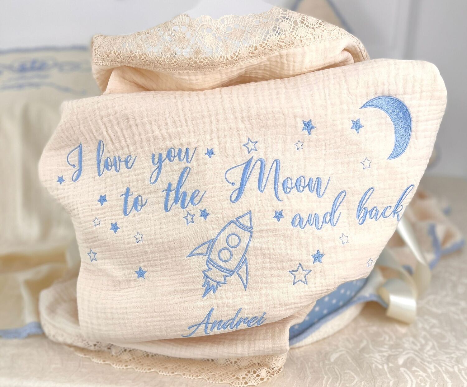 Trusou Botez Personalizat Muslin Andrei 2 - Set Biserica