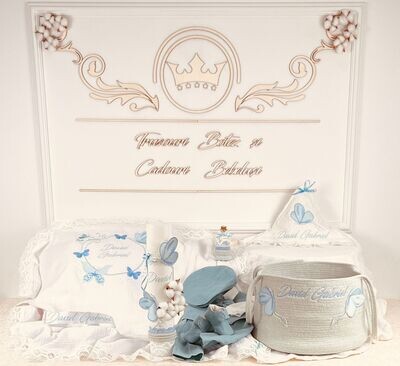 Trusou Botez Personalizat Fluturi Aqua - Set Biserica Premium
