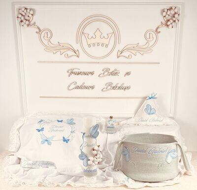 Trusou Botez Personalizat Fluturi Aqua - Set Biserica