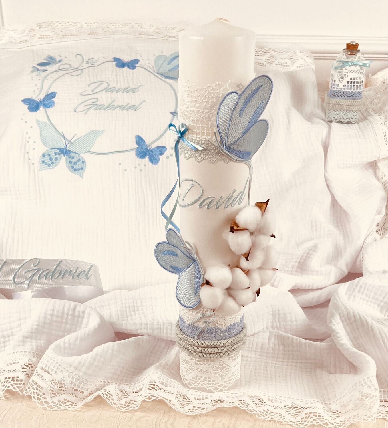 Trusou Botez Personalizat Fluturi Aqua - Set Biserica
