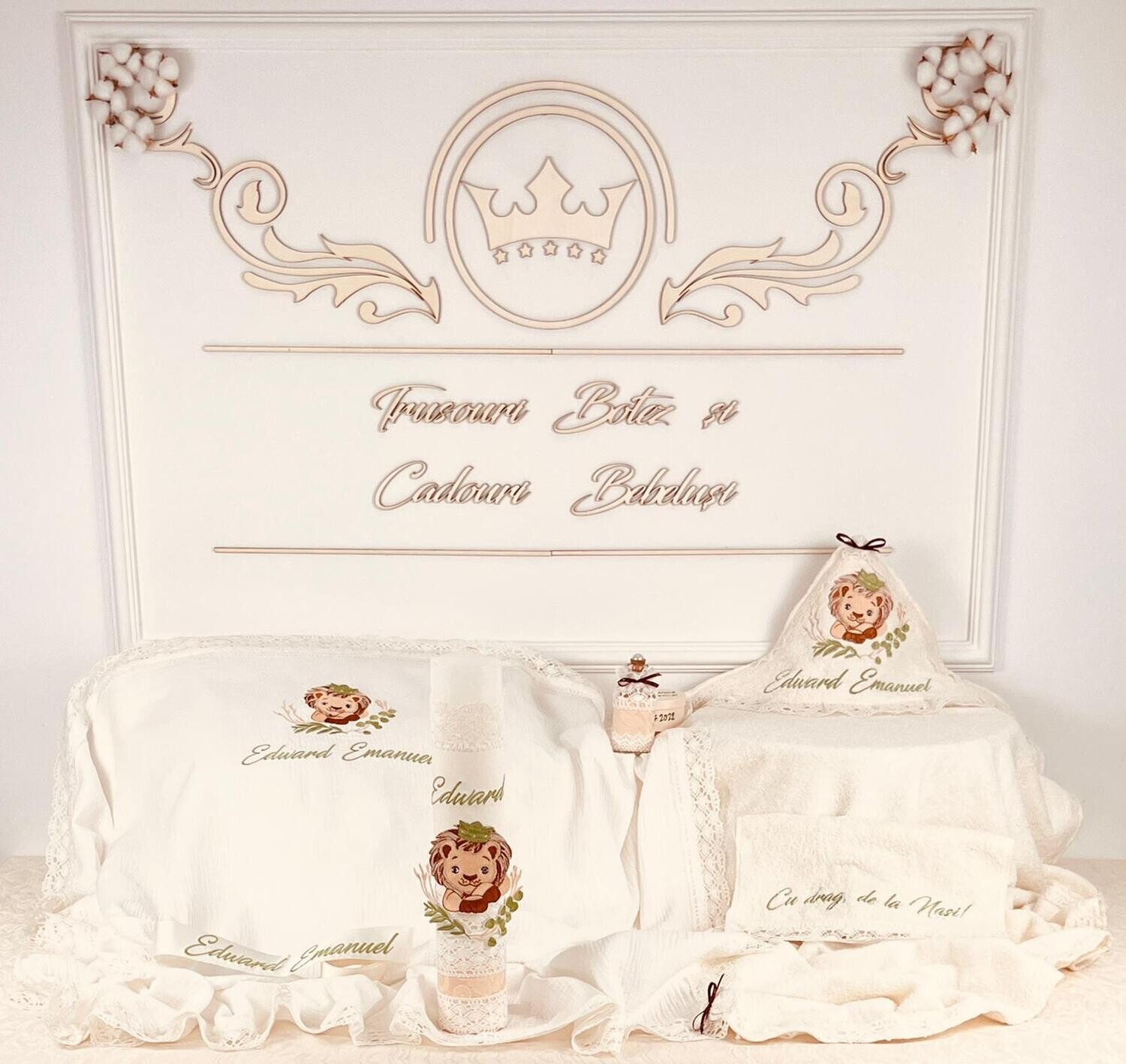 Trusou Botez Personalizat Regele Leu - Set Biserica Premium