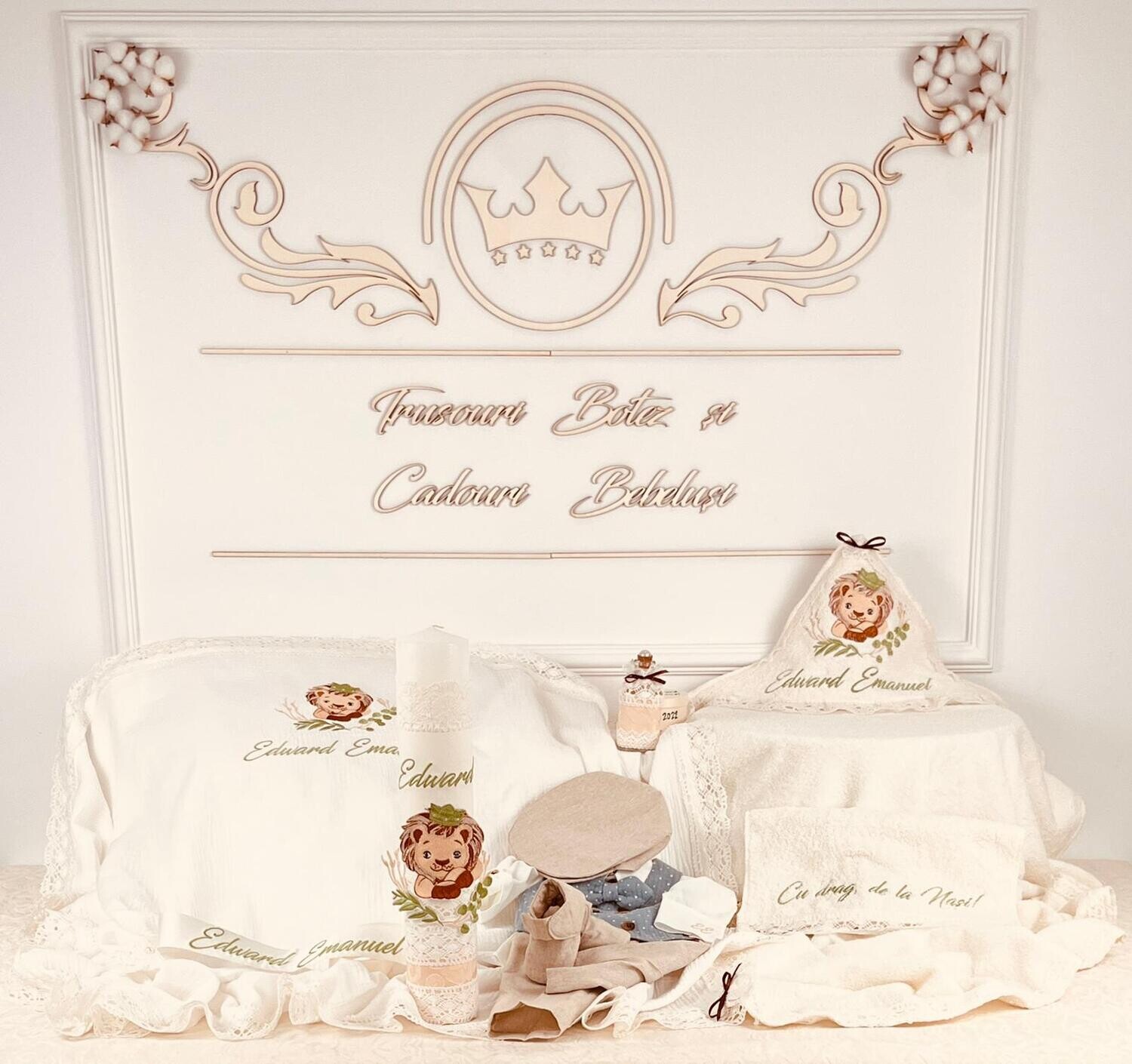 Trusou Botez Personalizat Regele Leu - Set Biserica Premium