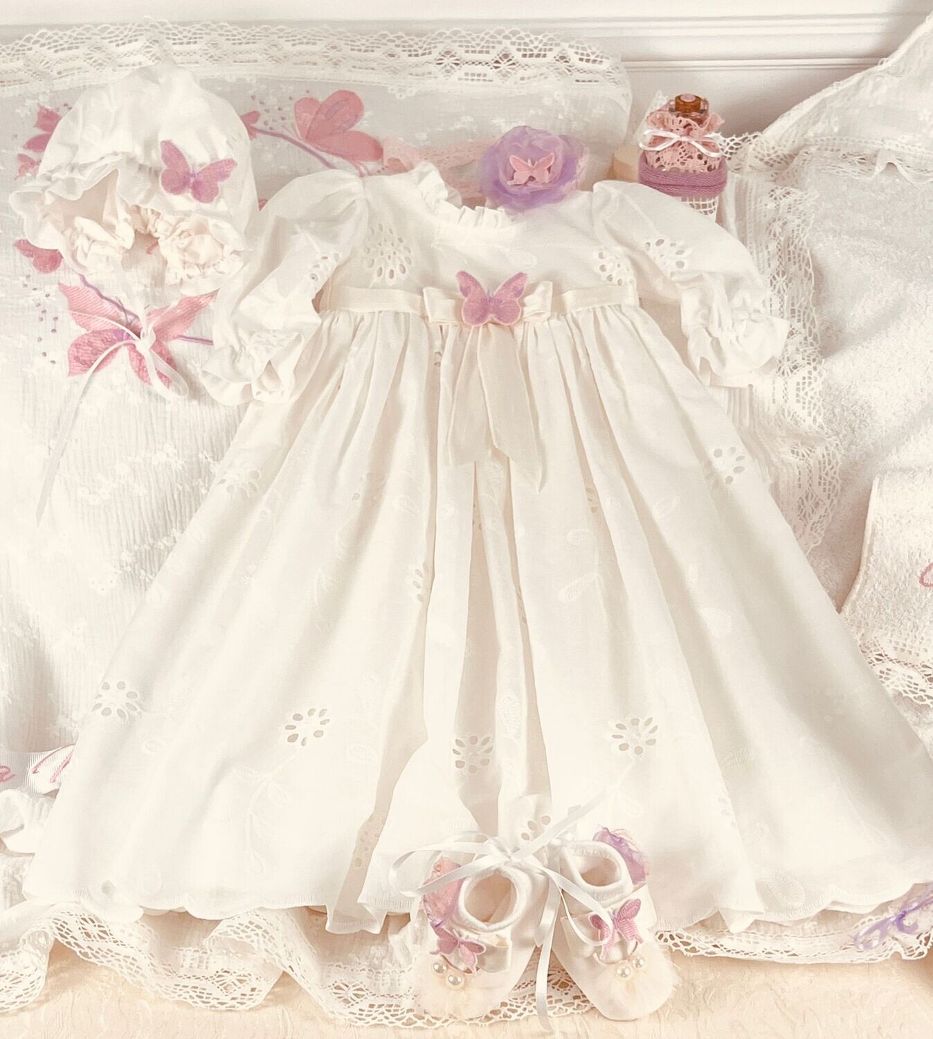 Trusou Botez Personalizat Fluturi Roz - Set Biserica Premium