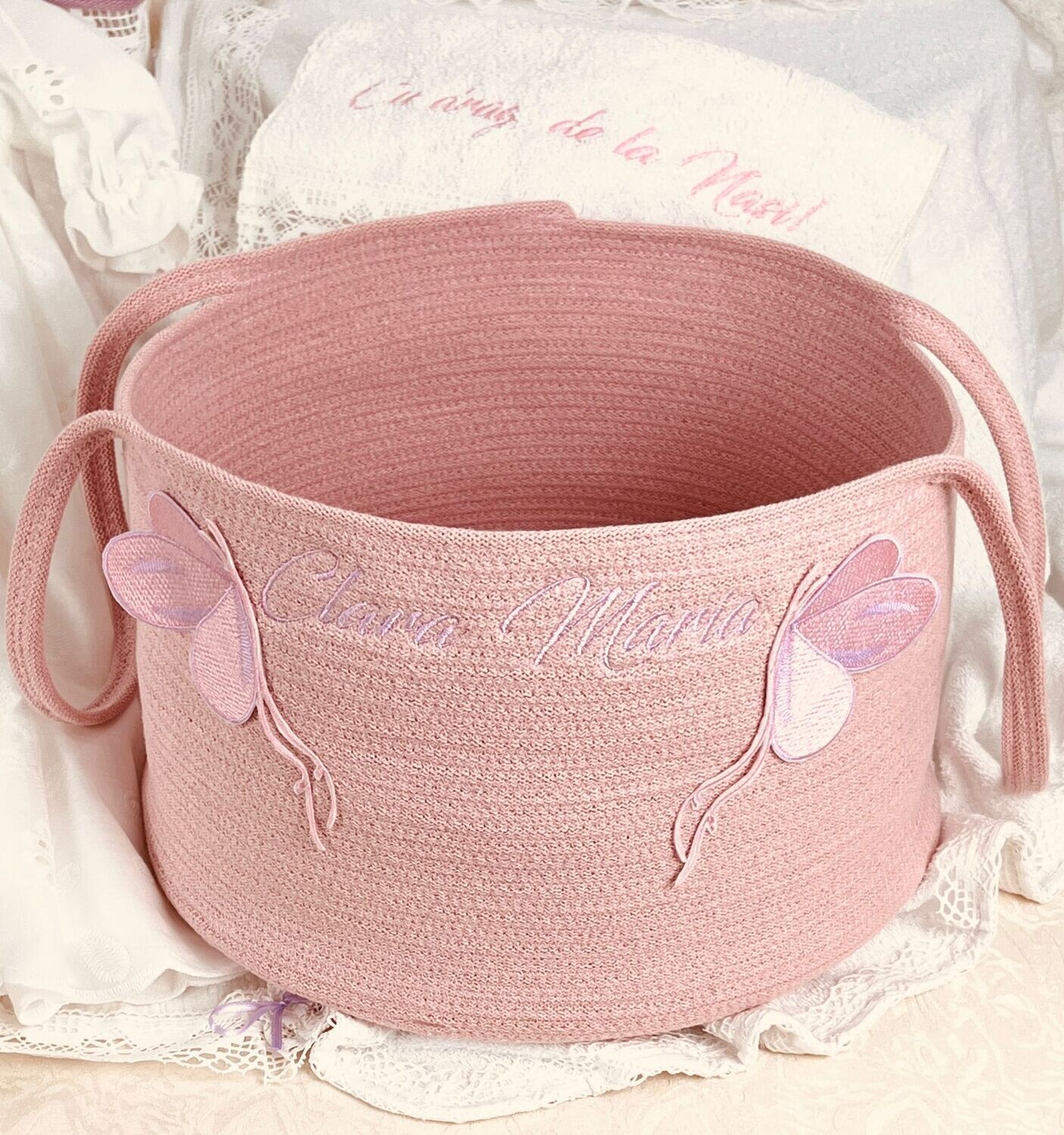Trusou Botez Personalizat Fluturi Roz - Set Biserica Premium