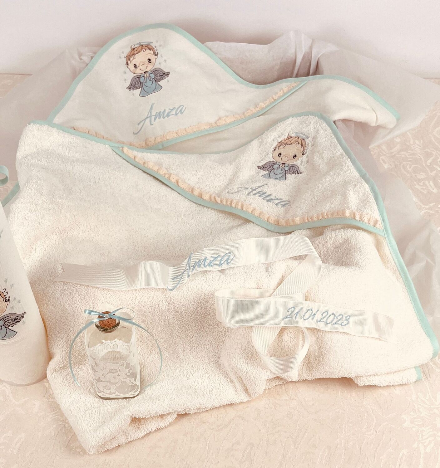 Trusou Botez din MUSELINA Ingeras Aqua - Set Biserica