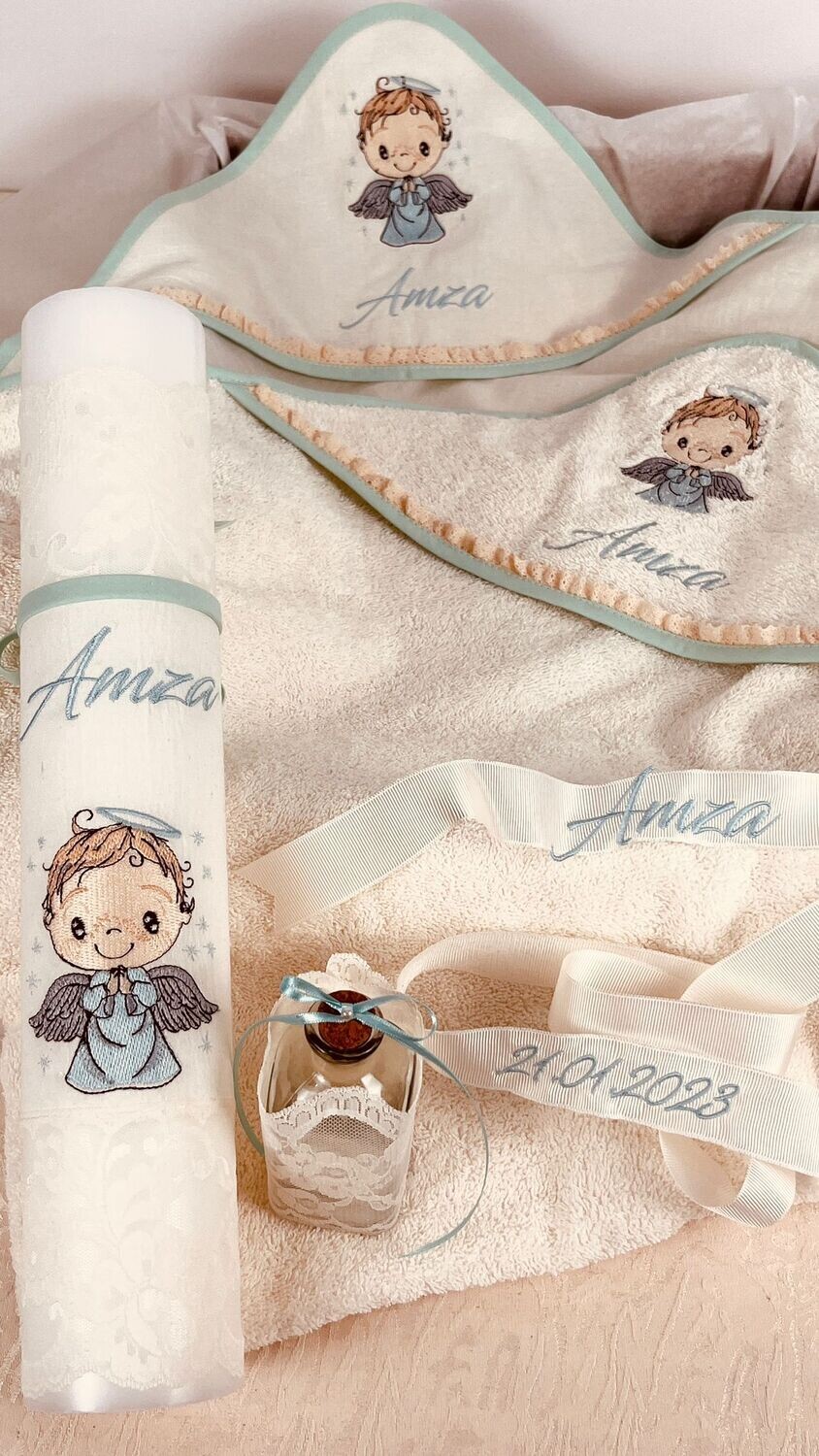 Trusou Botez din MUSELINA Ingeras Aqua - Set Biserica