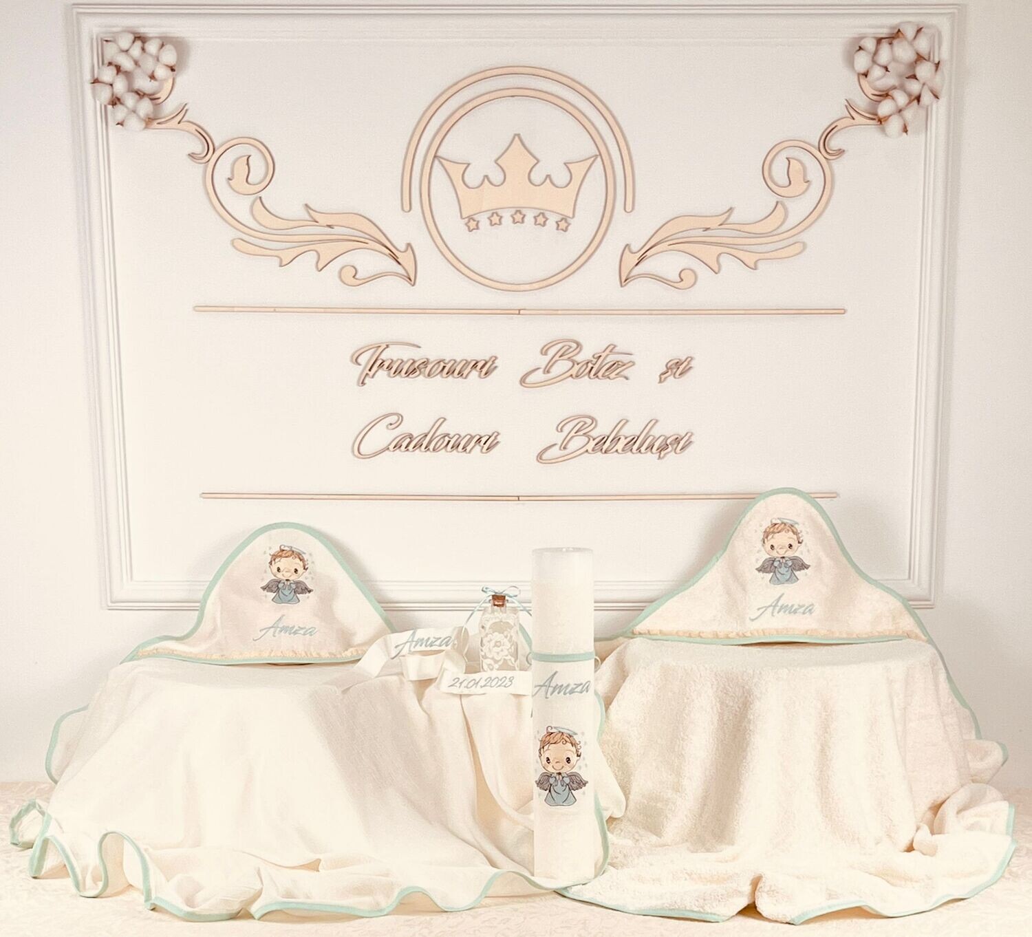 Trusou Botez din MUSELINA Ingeras Aqua - Set Biserica