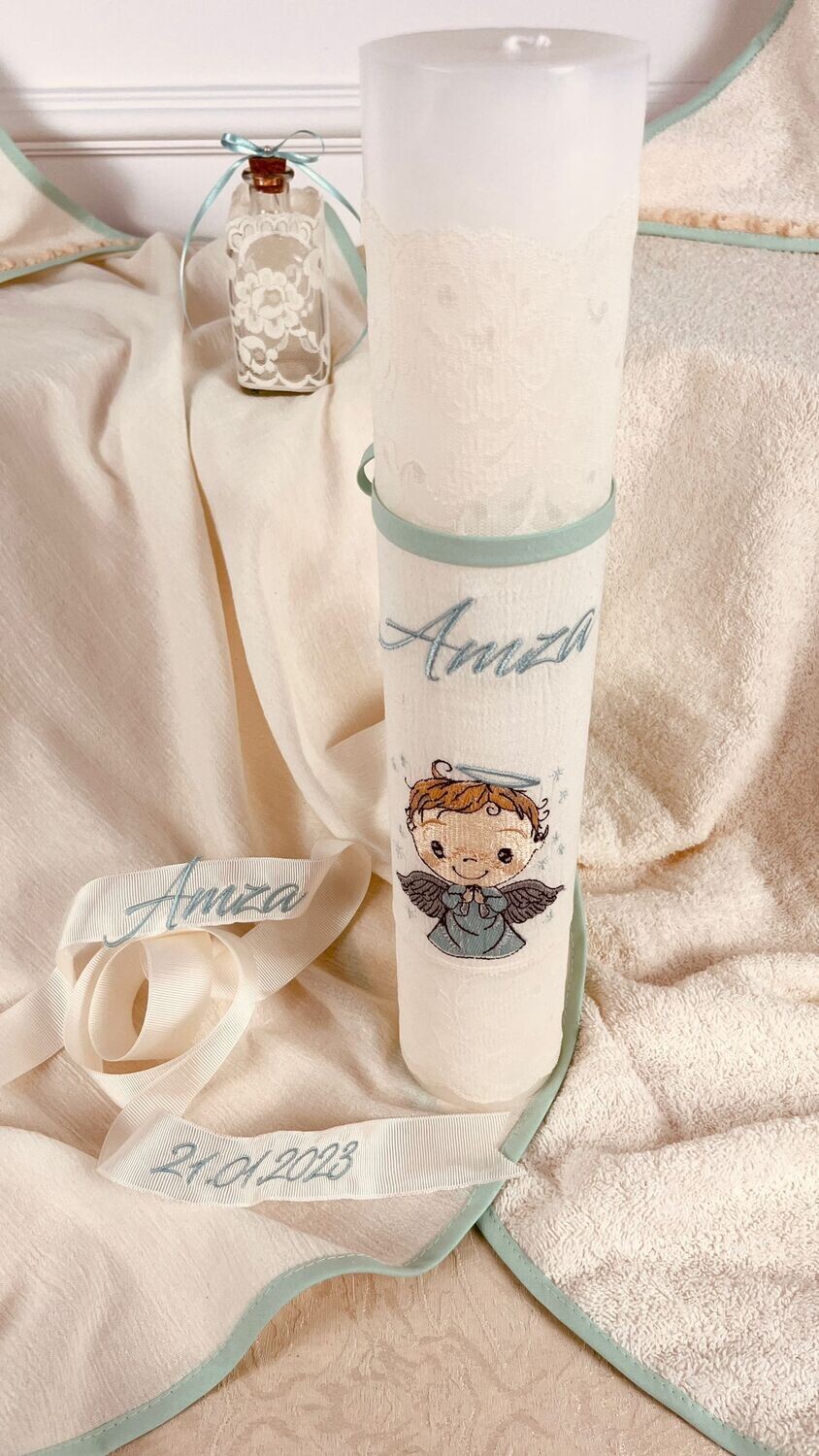 Trusou Botez din MUSELINA Ingeras Aqua - Set Biserica