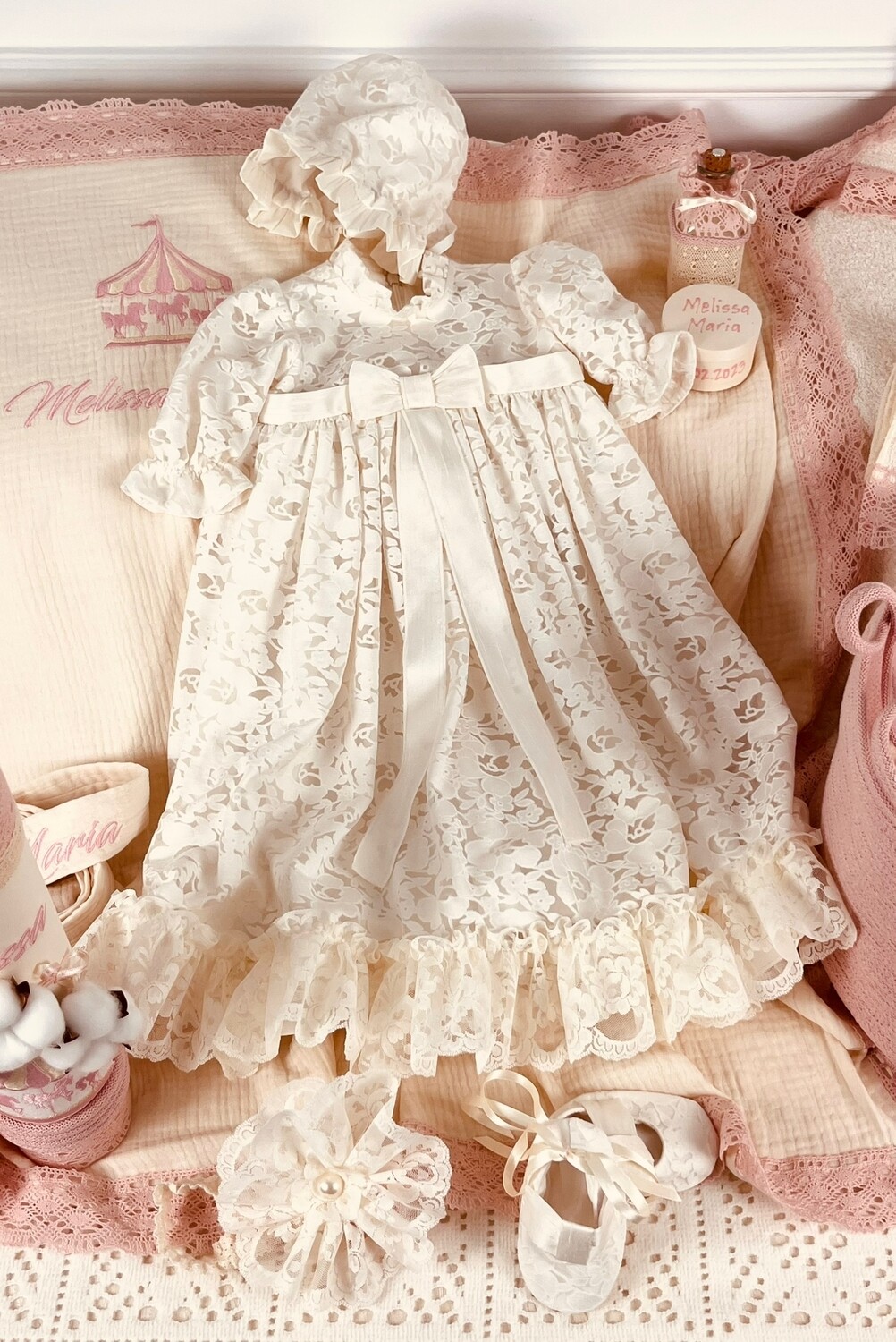 Trusou Botez Personalizat Muslin Carusel 2 - Set Biserica Premium