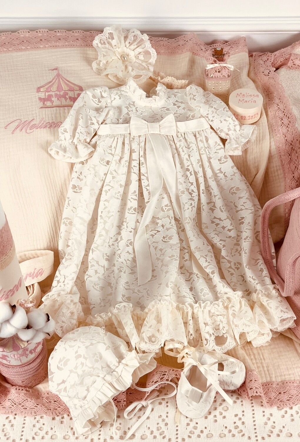 Trusou Botez Personalizat Muslin Carusel 2 - Set Biserica Premium
