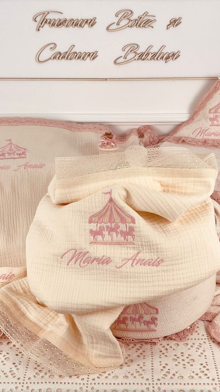 Trusou Botez Personalizat Muslin Carusel 2 - Set Biserica