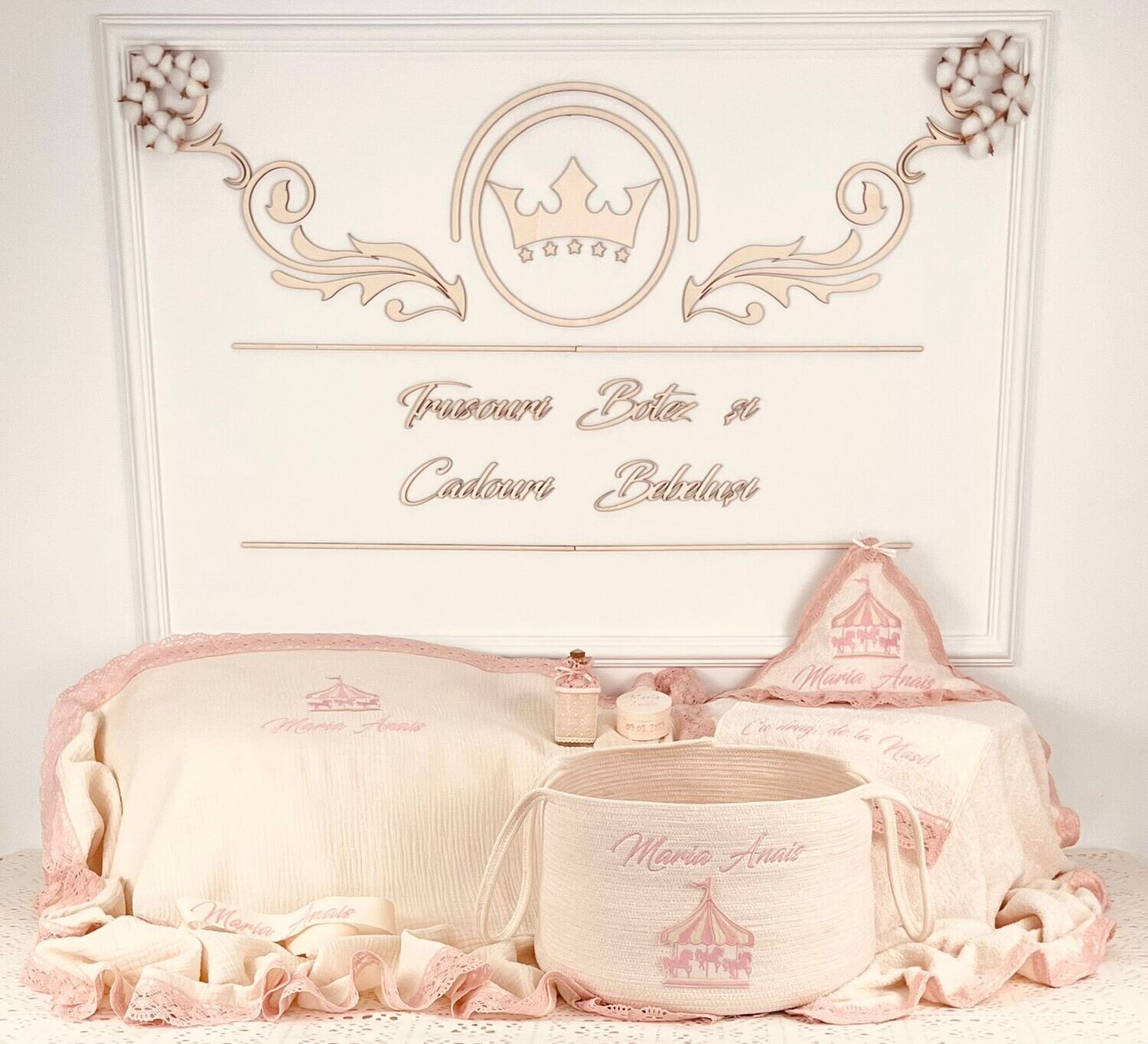 Trusou Botez Personalizat Muslin Carusel 2 - Set Biserica