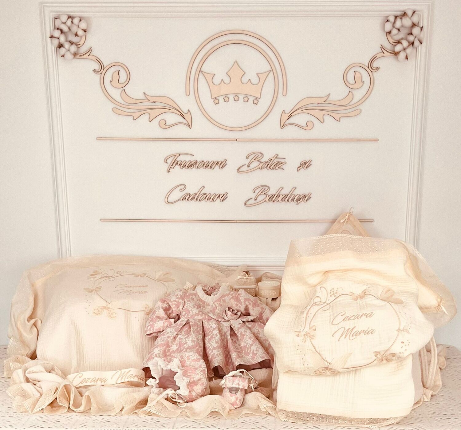 Trusou Botez Bumbac si Fluturi All Ivory 2 - Set Biserica