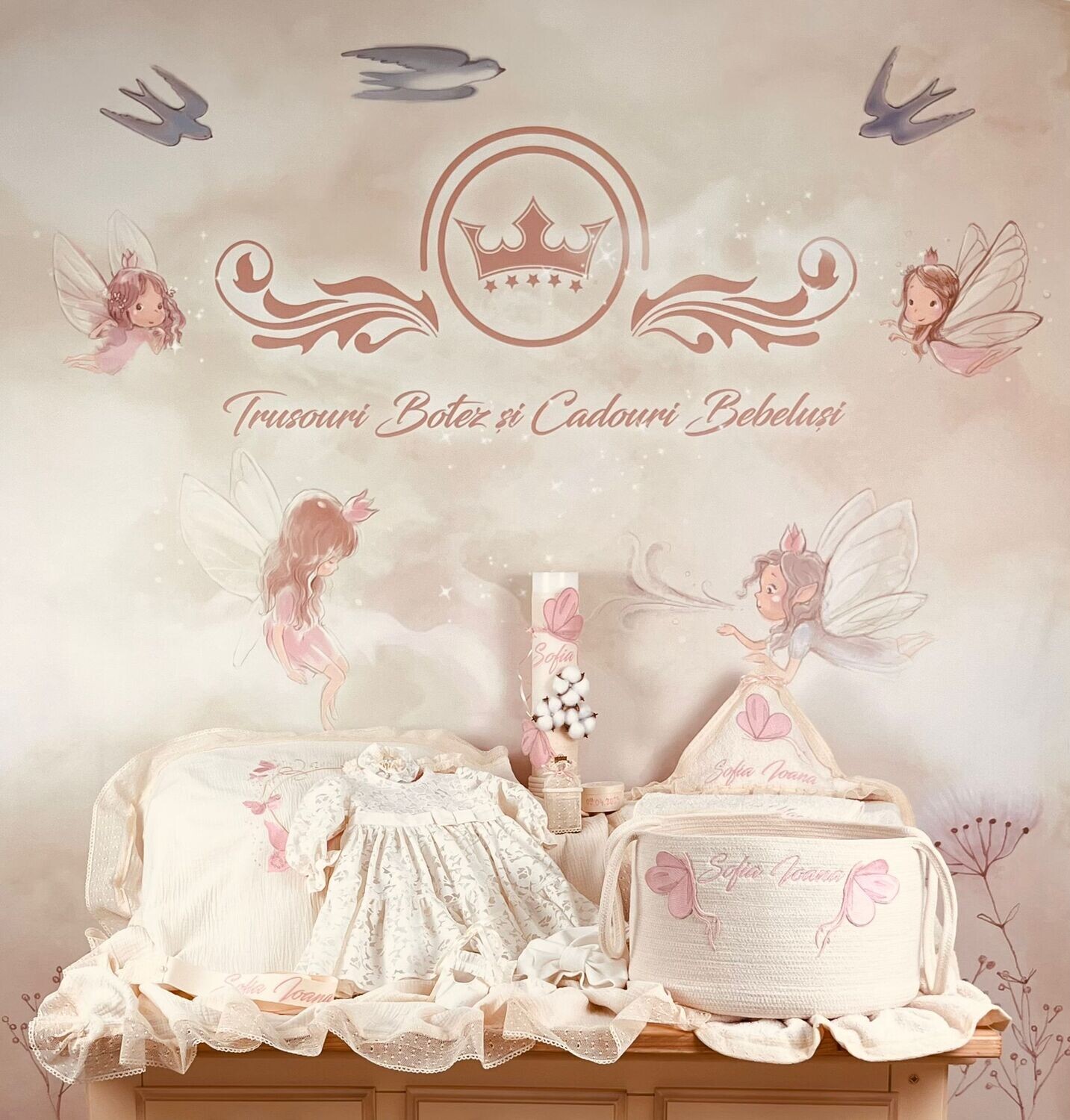 Trusou Botez Bumbac si Fluturi Sofia - Set Biserica Premium