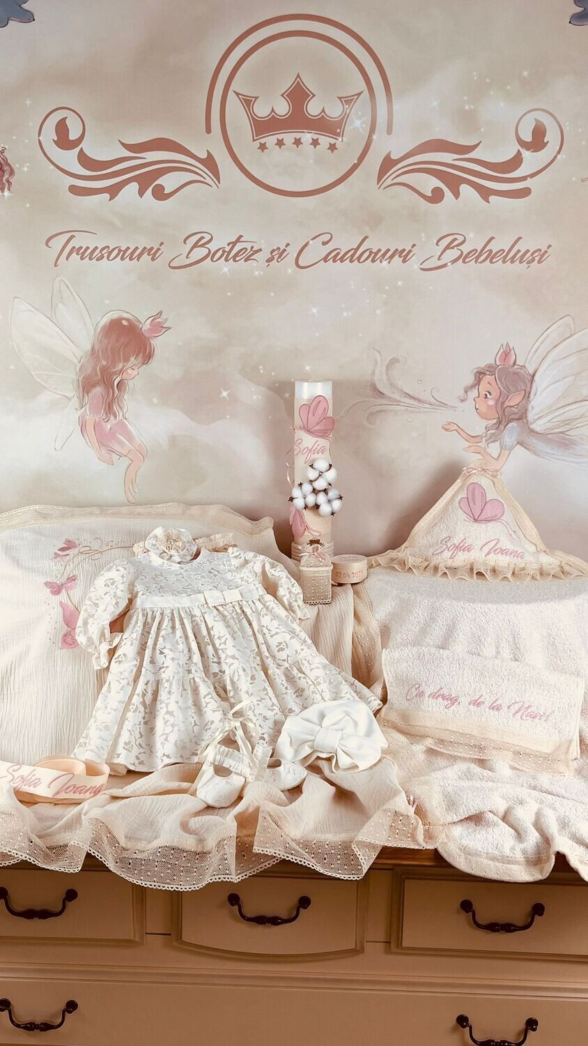 Trusou Botez Bumbac si Fluturi Sofia - Set Biserica Premium