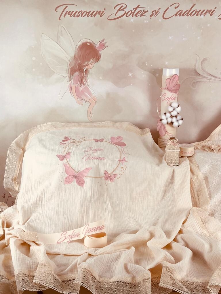 Trusou Botez Bumbac si Fluturi Sofia - Set Biserica Premium