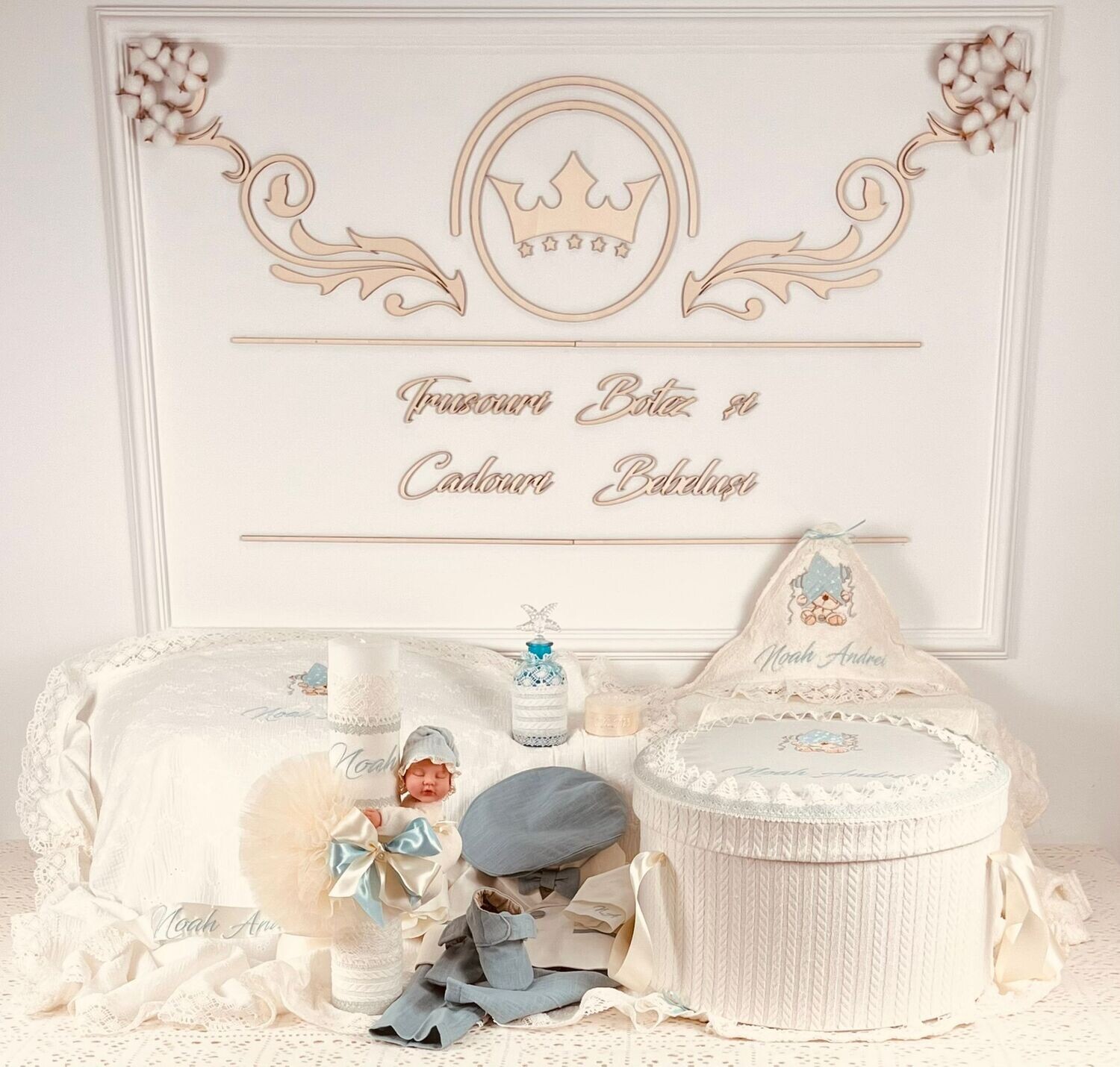 Trusou Botez Muselina Urs cu stea Noah - Set Biserica Premium