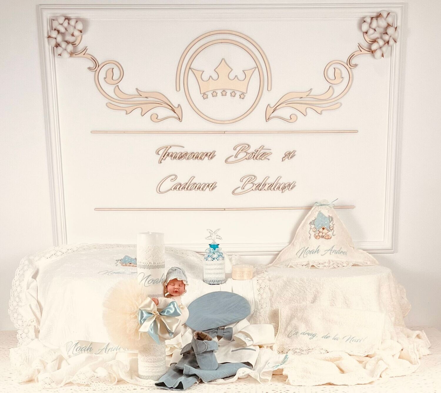 Trusou Botez Muselina Urs cu stea Noah - Set Biserica Premium
