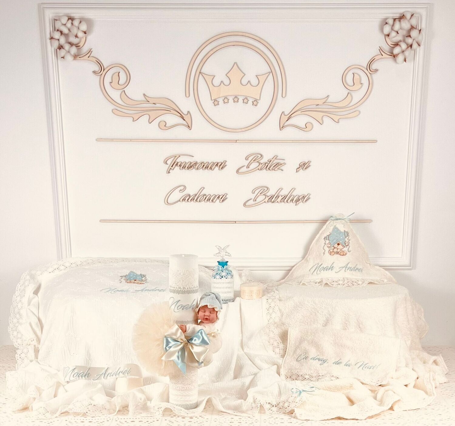 Trusou Botez Muselina Urs cu stea Noah - Set Biserica Premium