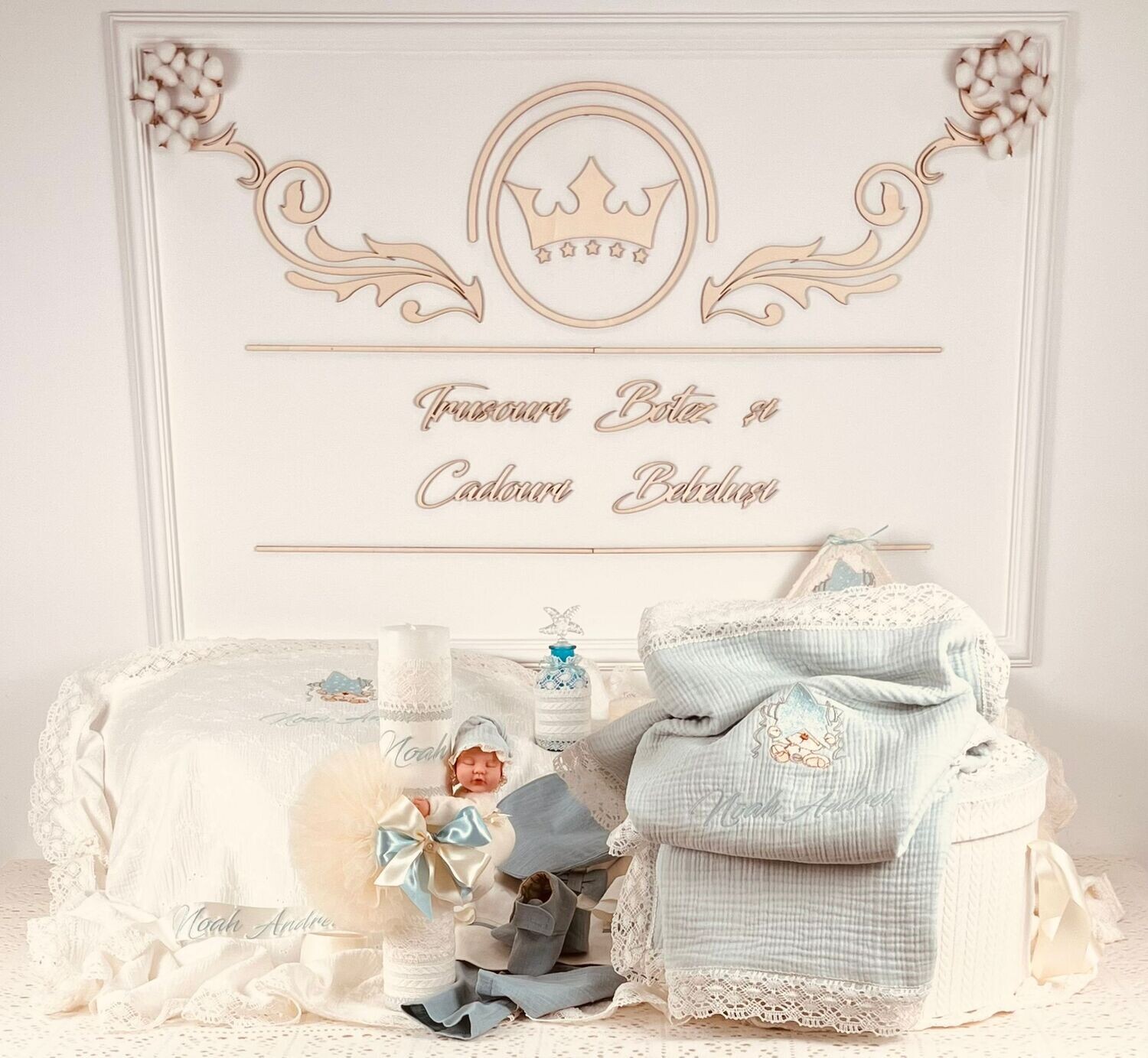 Trusou Botez Muselina Urs cu stea Noah - Set Biserica Premium
