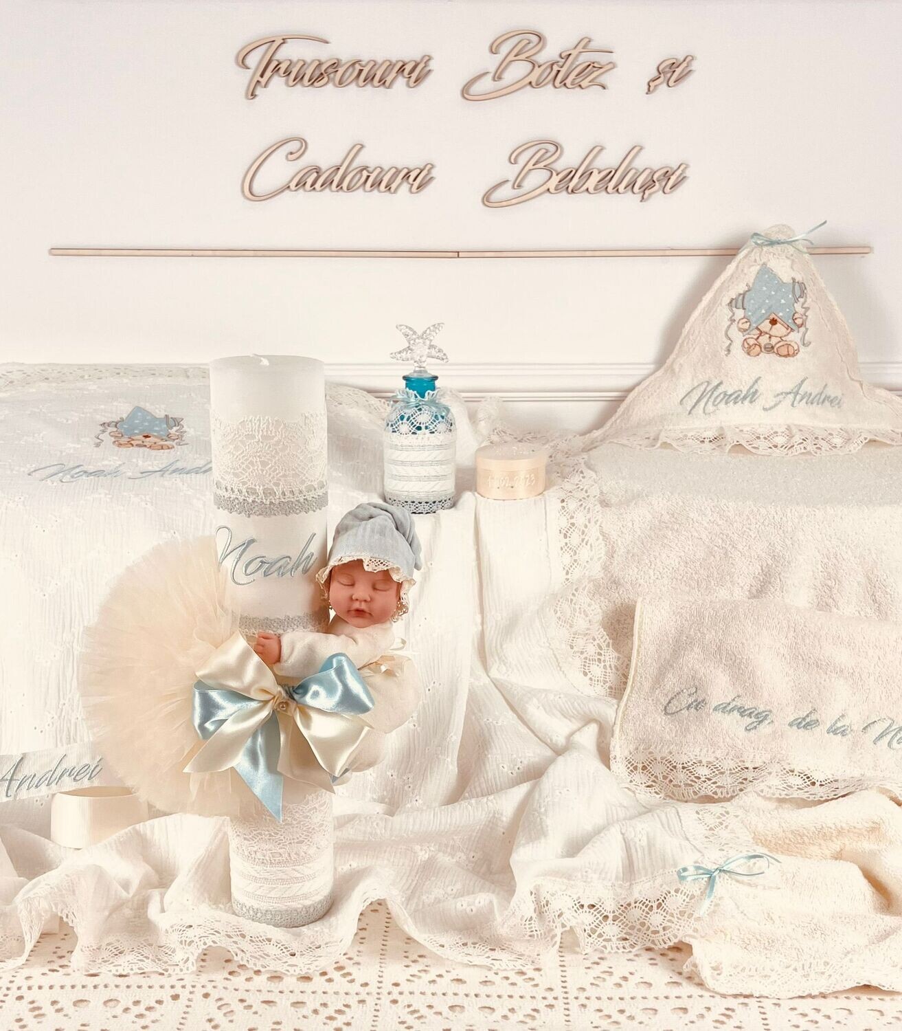 Trusou Botez Muselina Urs cu stea Noah - Set Biserica Premium