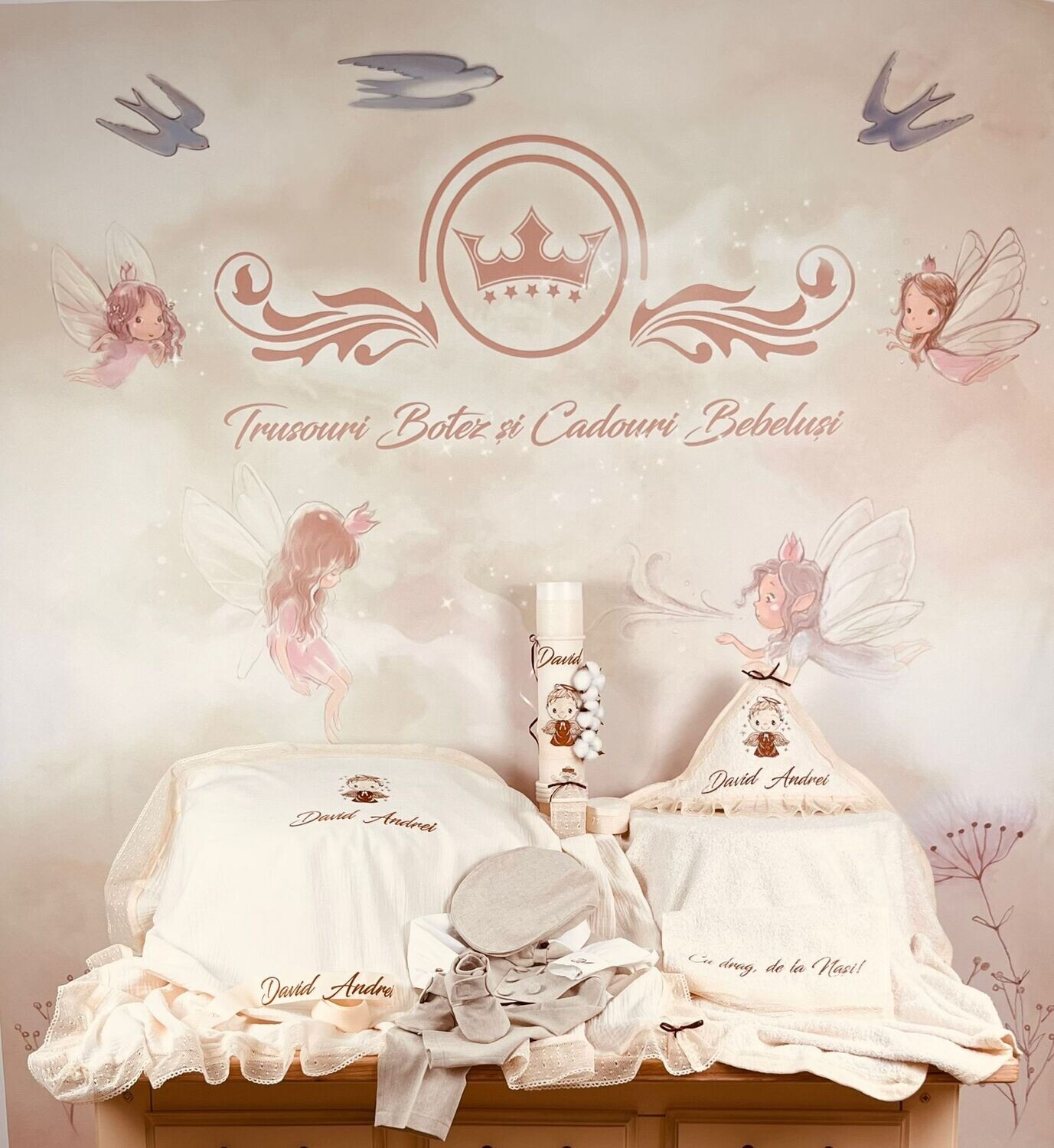 Trusou Botez Muslin Ingeras David - Set Biserica Premium