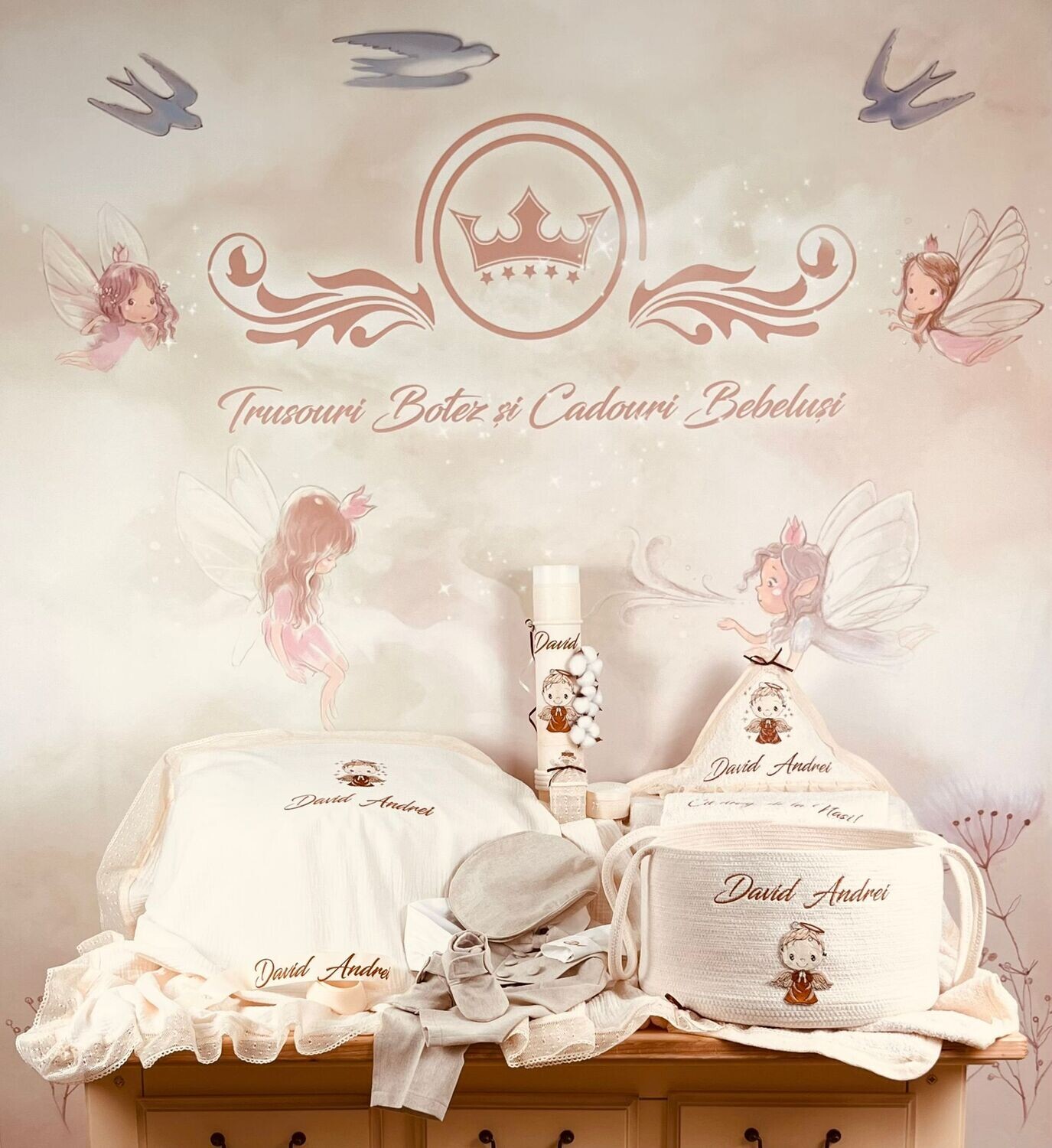 Trusou Botez Muslin Ingeras David - Set Biserica Premium