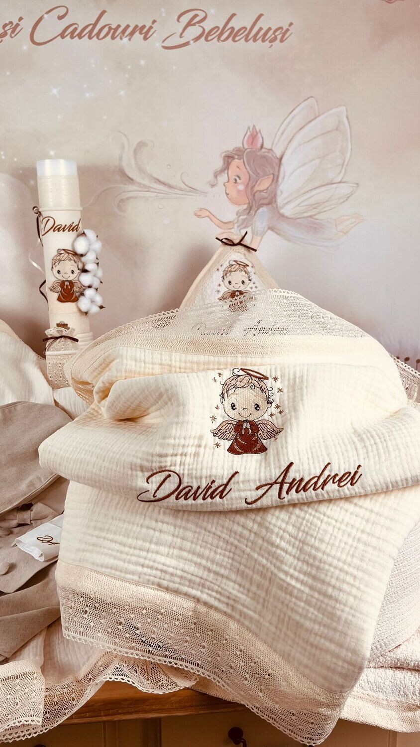 Trusou Botez Muslin Ingeras David - Set Biserica Premium
