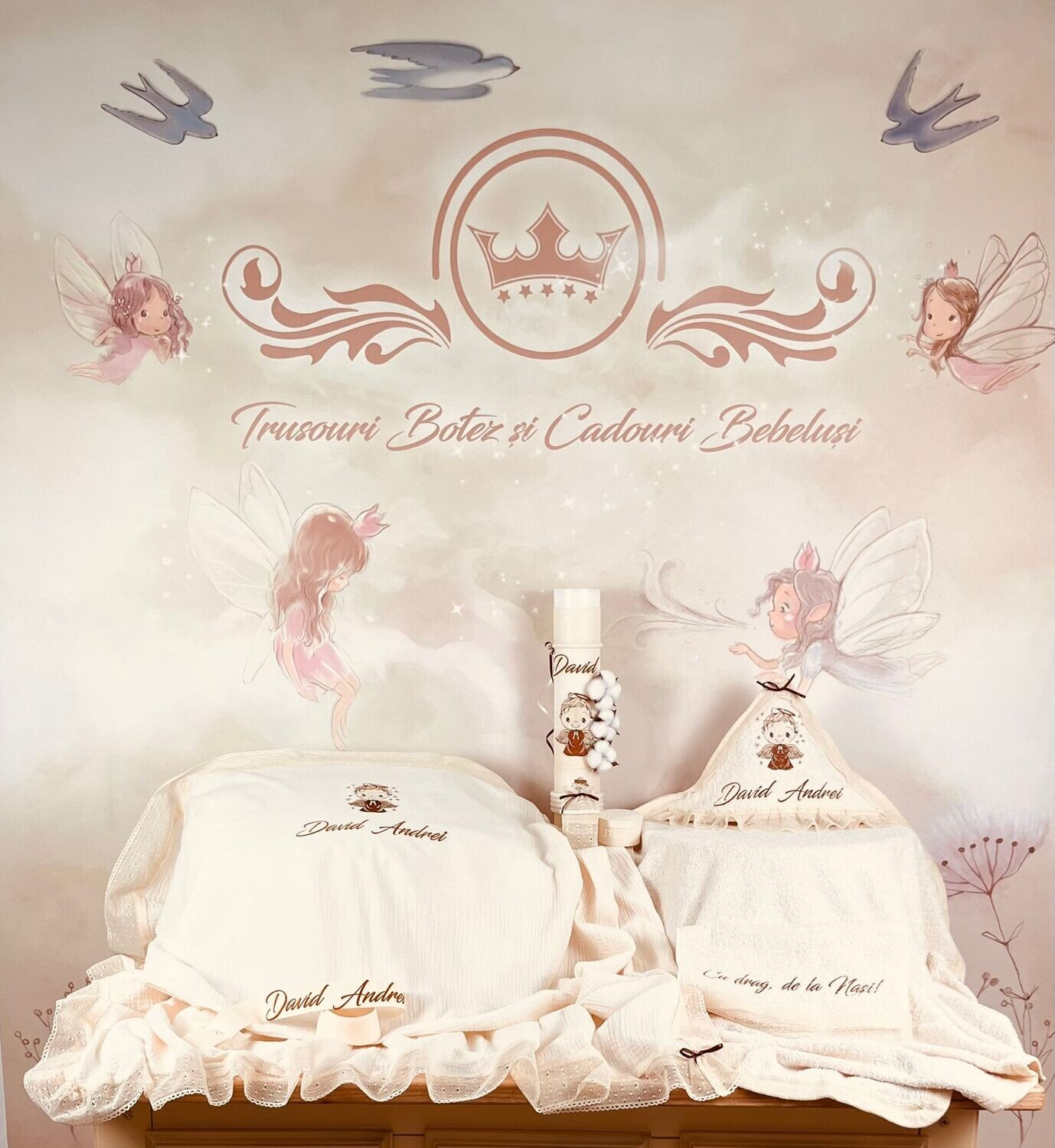 Trusou Botez Muslin Ingeras David - Set Biserica Premium