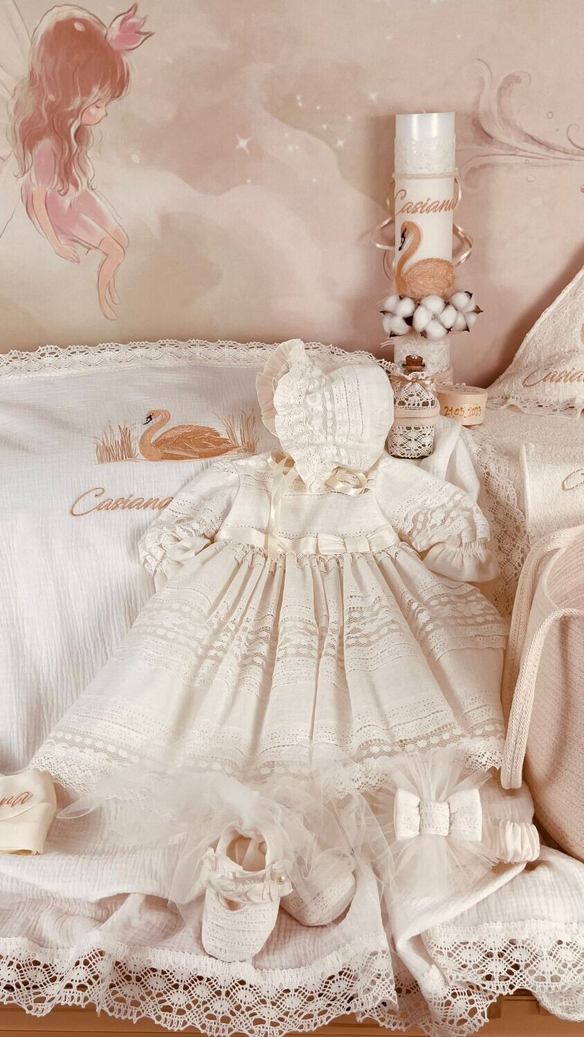 Trusou Botez Muslin Personalizat Lebada - Set Biserica Premium
