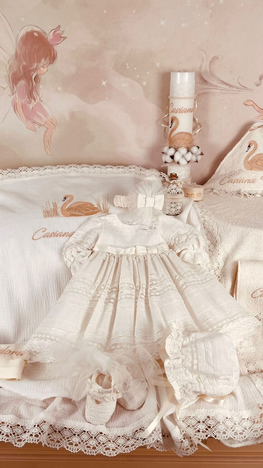 Trusou Botez Muslin Personalizat Lebada - Set Biserica Premium