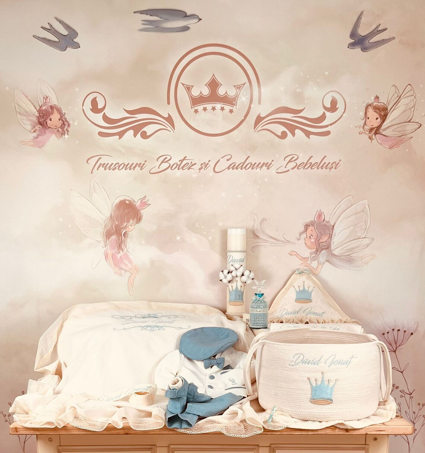 Trusou Botez Muslin Royal 3 Personalizat  - Set Biserica Premium