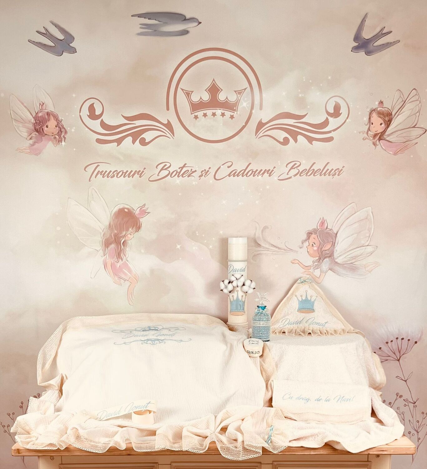 Trusou Botez Muslin Royal 3 Personalizat  - Set Biserica Premium
