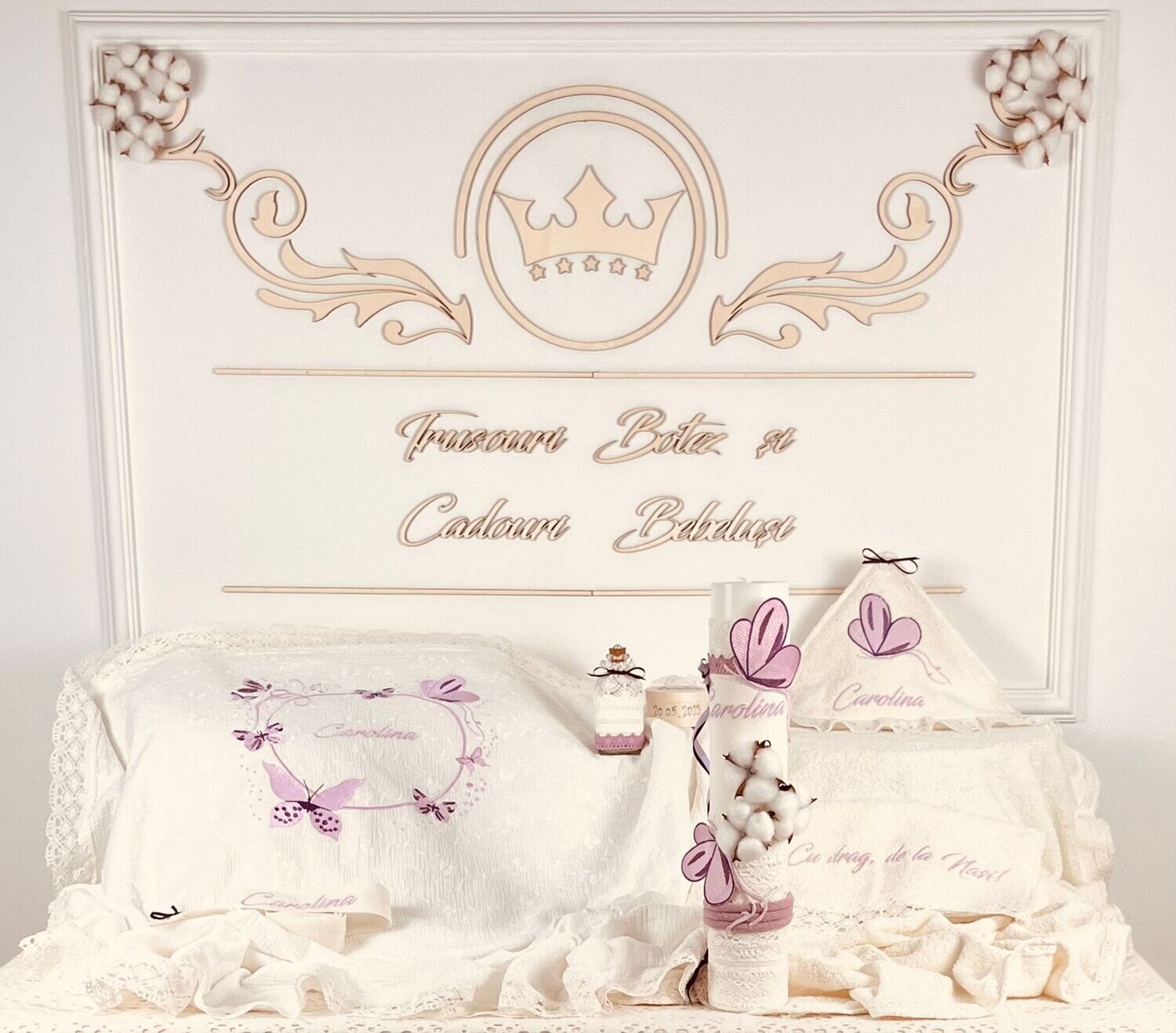 Trusou Botez Bumbac si Fluturi Carolina Set Biserica Premium