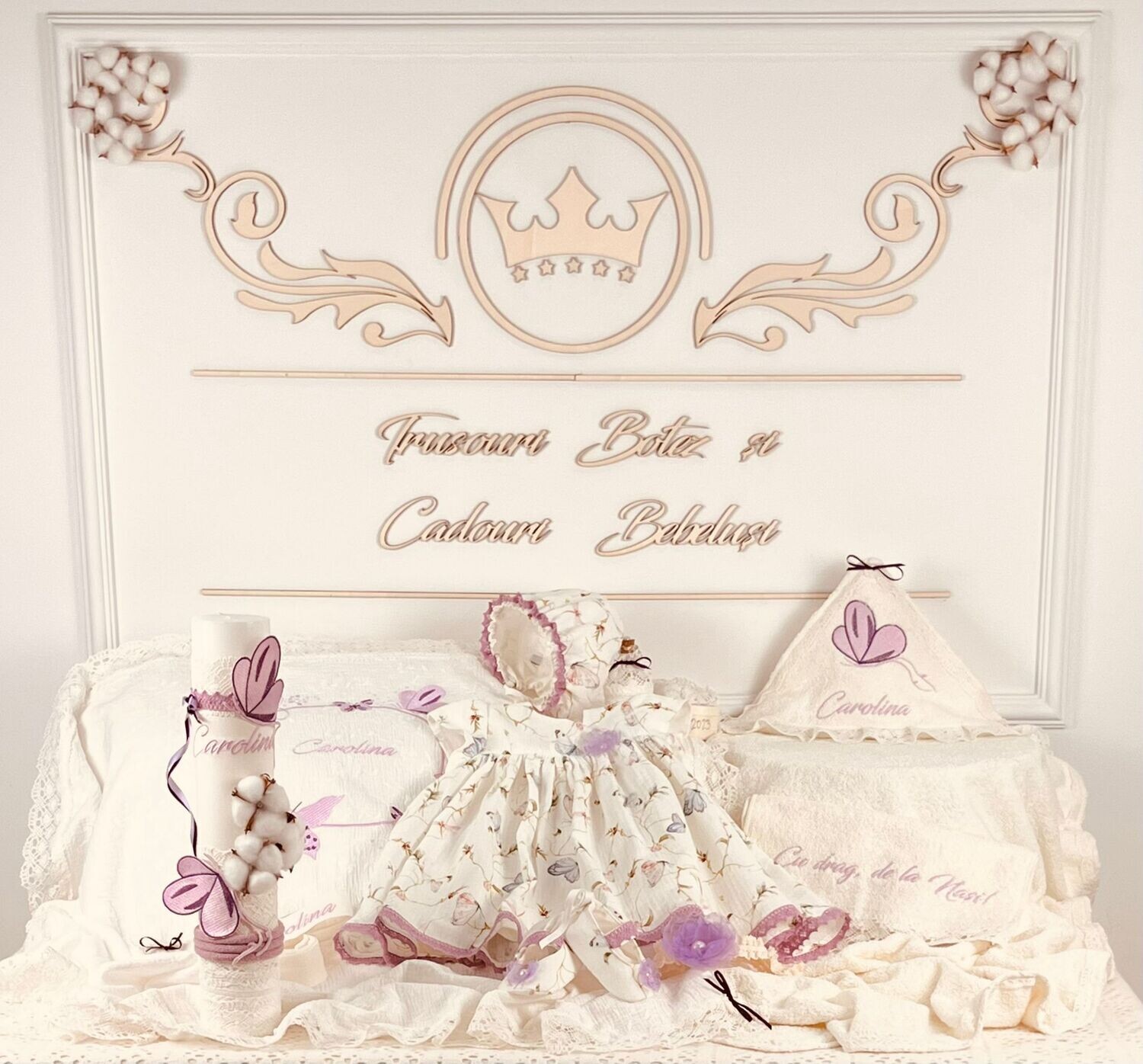 Trusou Botez Bumbac si Fluturi Carolina Set Biserica Premium