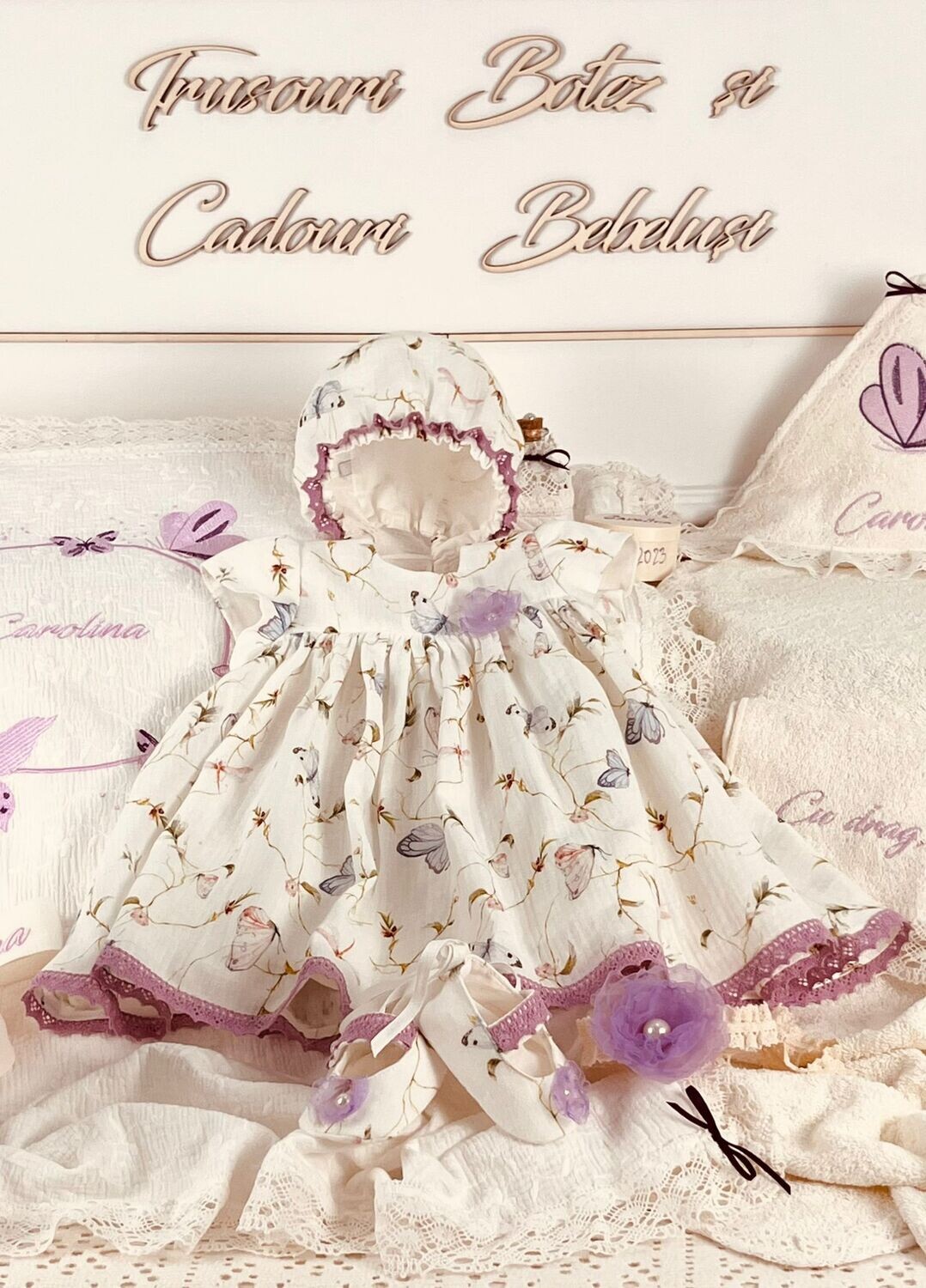 Trusou Botez Bumbac si Fluturi Carolina Set Biserica Premium