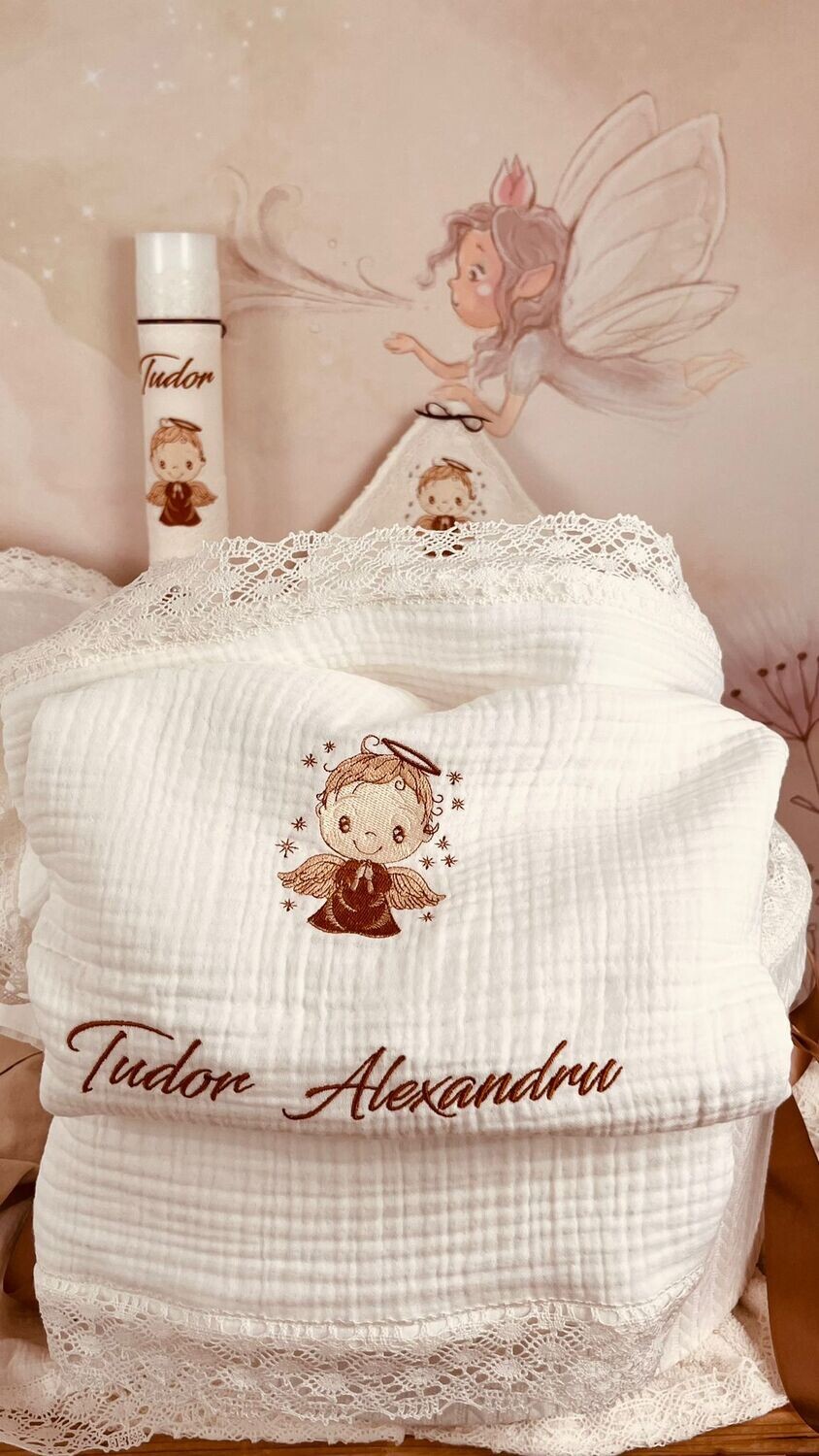 Trusou Botez Personalizat Ingeras Tudor - Set Biserica Premium