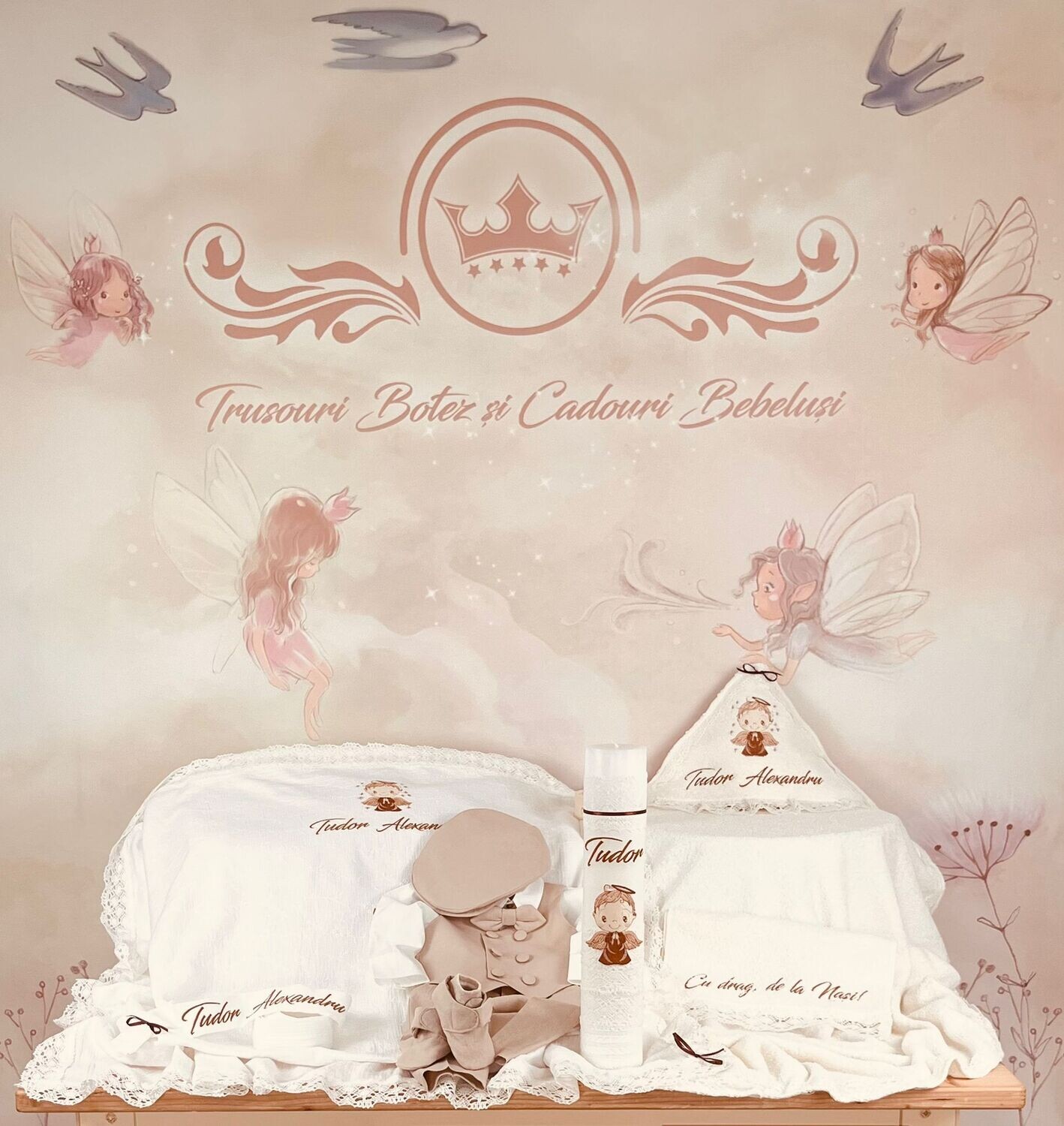 Trusou Botez Personalizat Ingeras Tudor - Set Biserica Premium