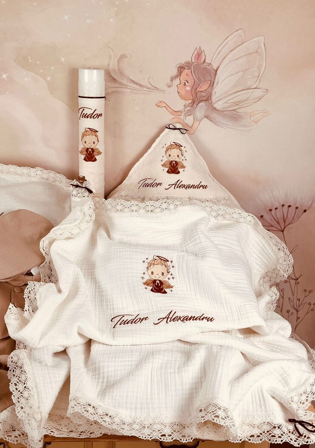 Trusou Botez Personalizat Ingeras Tudor - Set Biserica Premium