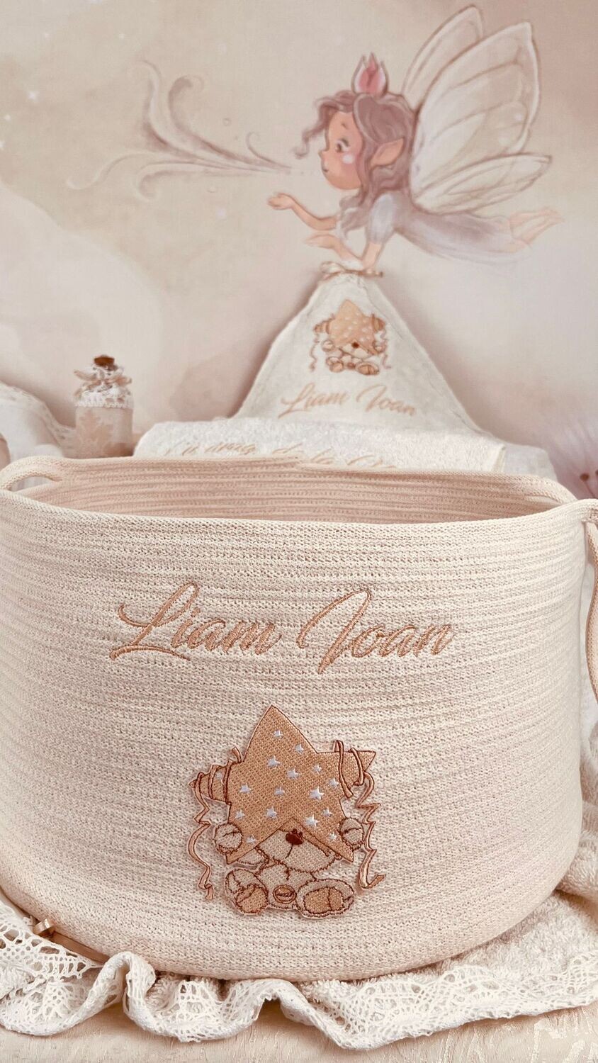 Trusou Botez Personalizat Muslin Ursulet Crem - Set Biserica Premium