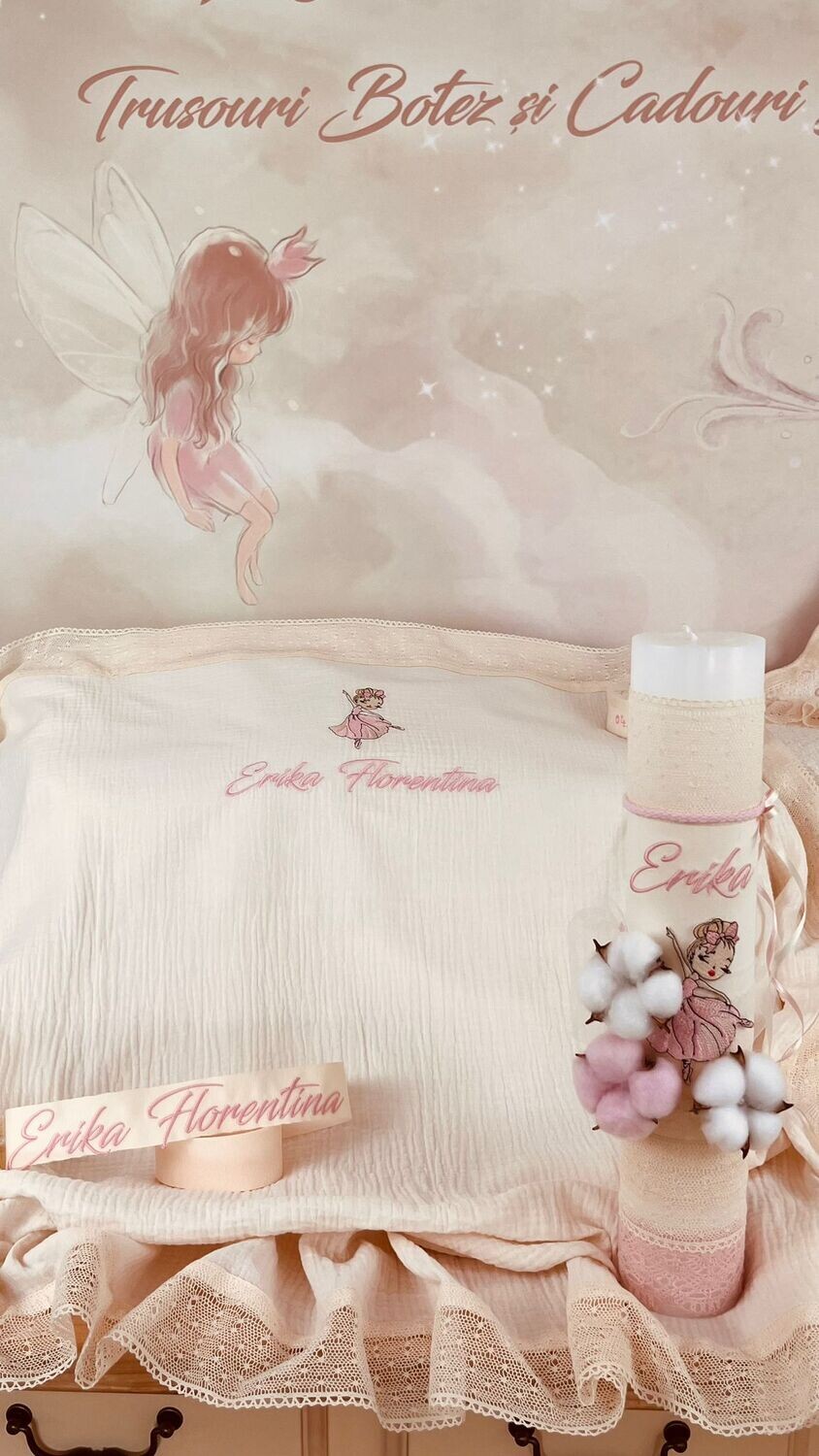 Trusou Botez Personalizat Muslin Balerina new- Set Biserica