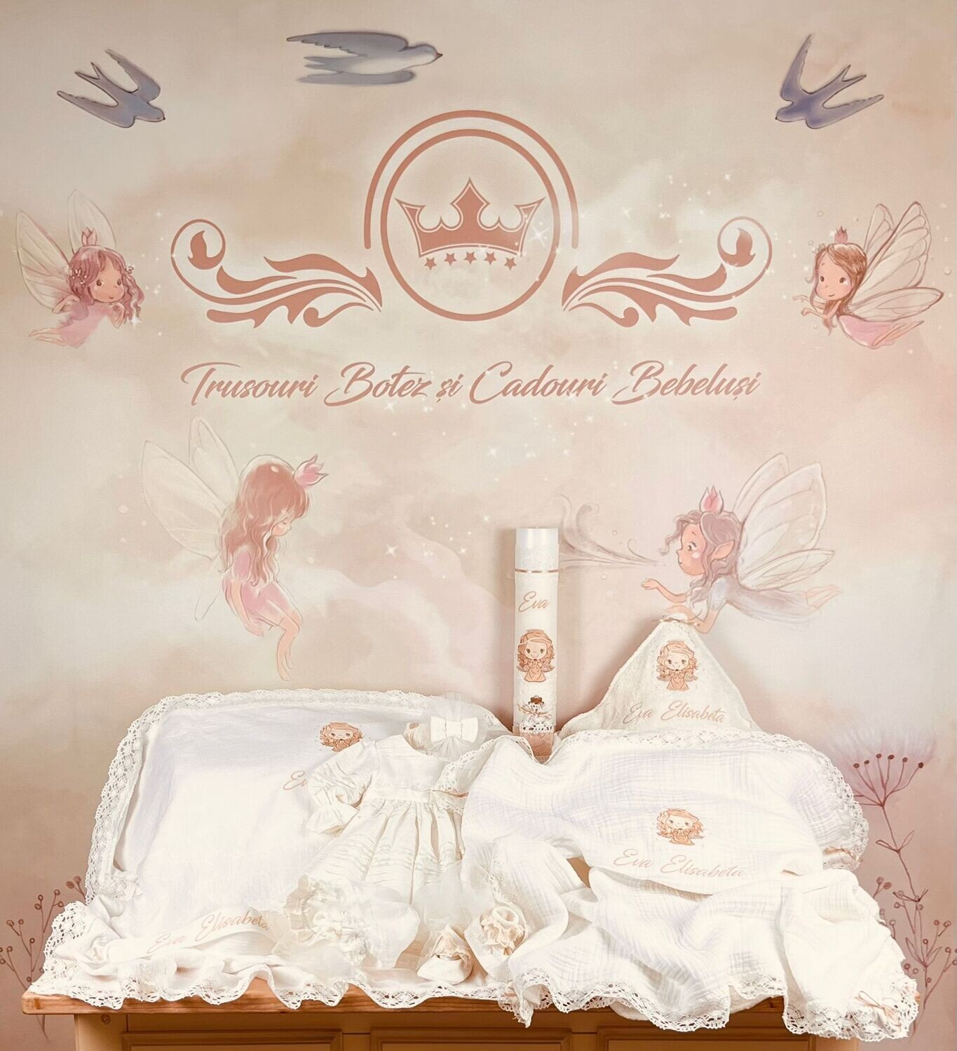 Trusou Botez Personalizat Fetita Ingeras - Set Biserica Premium